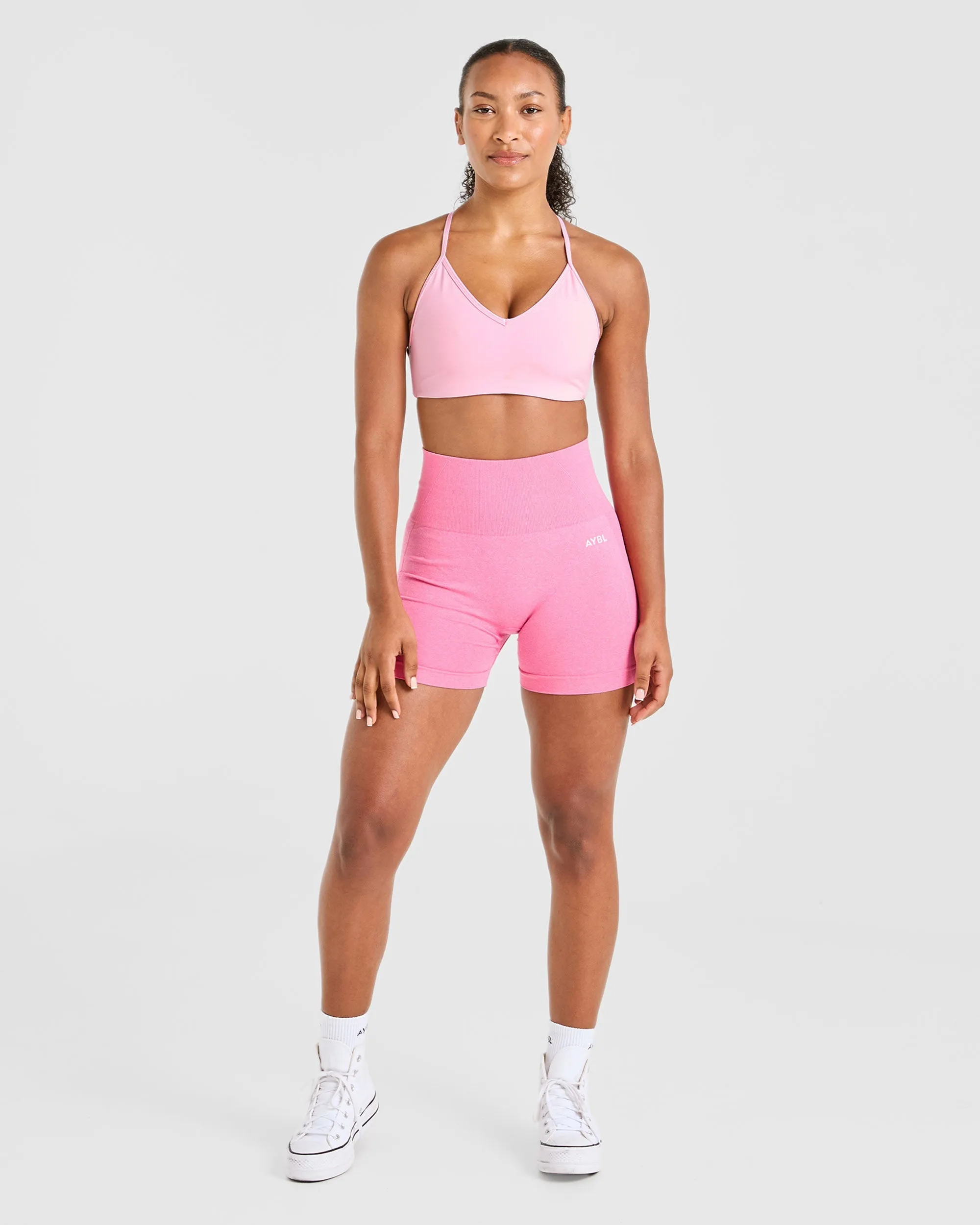 Stretch stitching seams Essential Crossback Sports Bra - Baby Pink