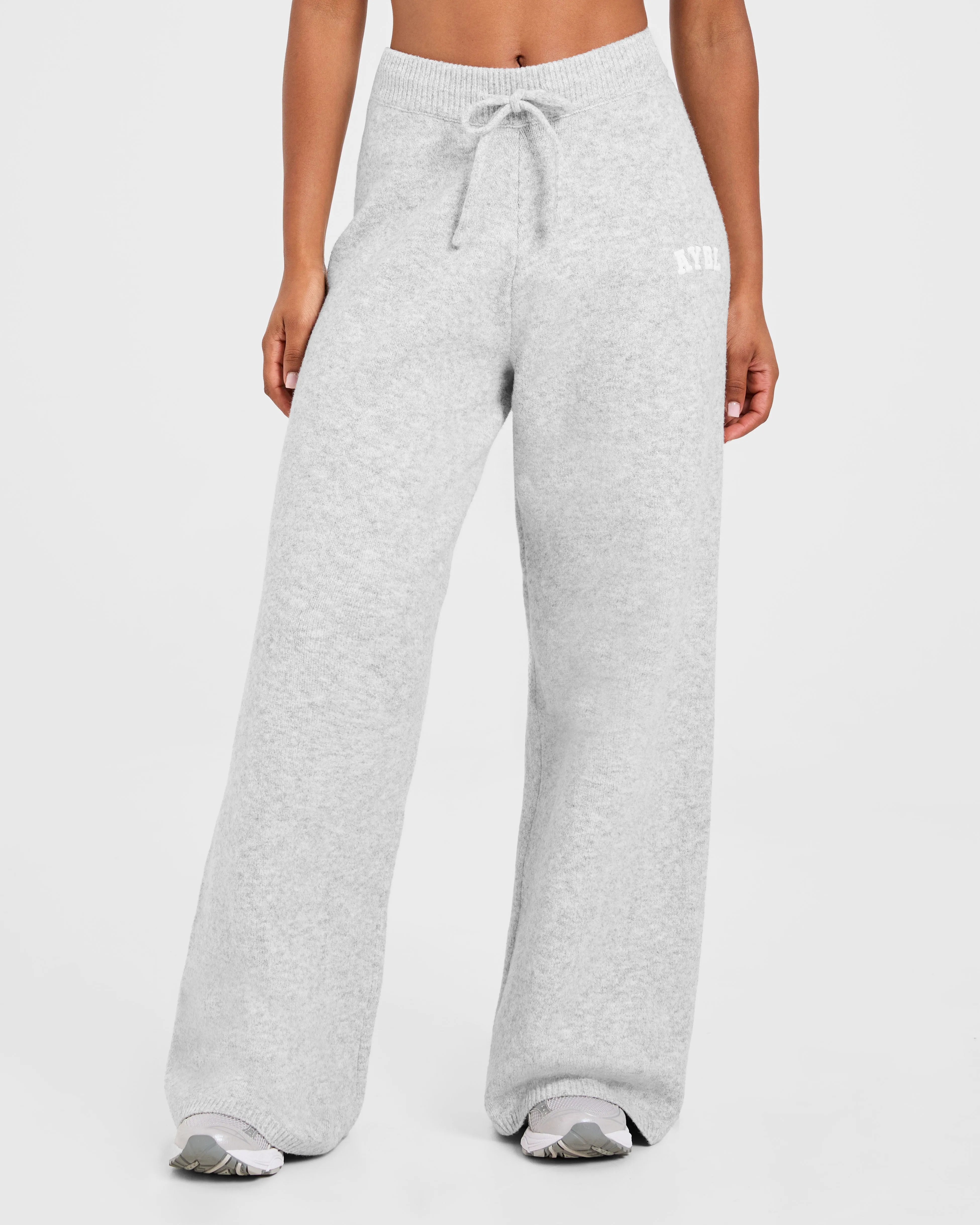 Silicone Grips Varsity Oversized Knitted Joggers - Grey Marl Drawstring closure seams