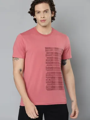 Alcis Men Pink Typography Printed Slim Fit Running T-shirt Star Light