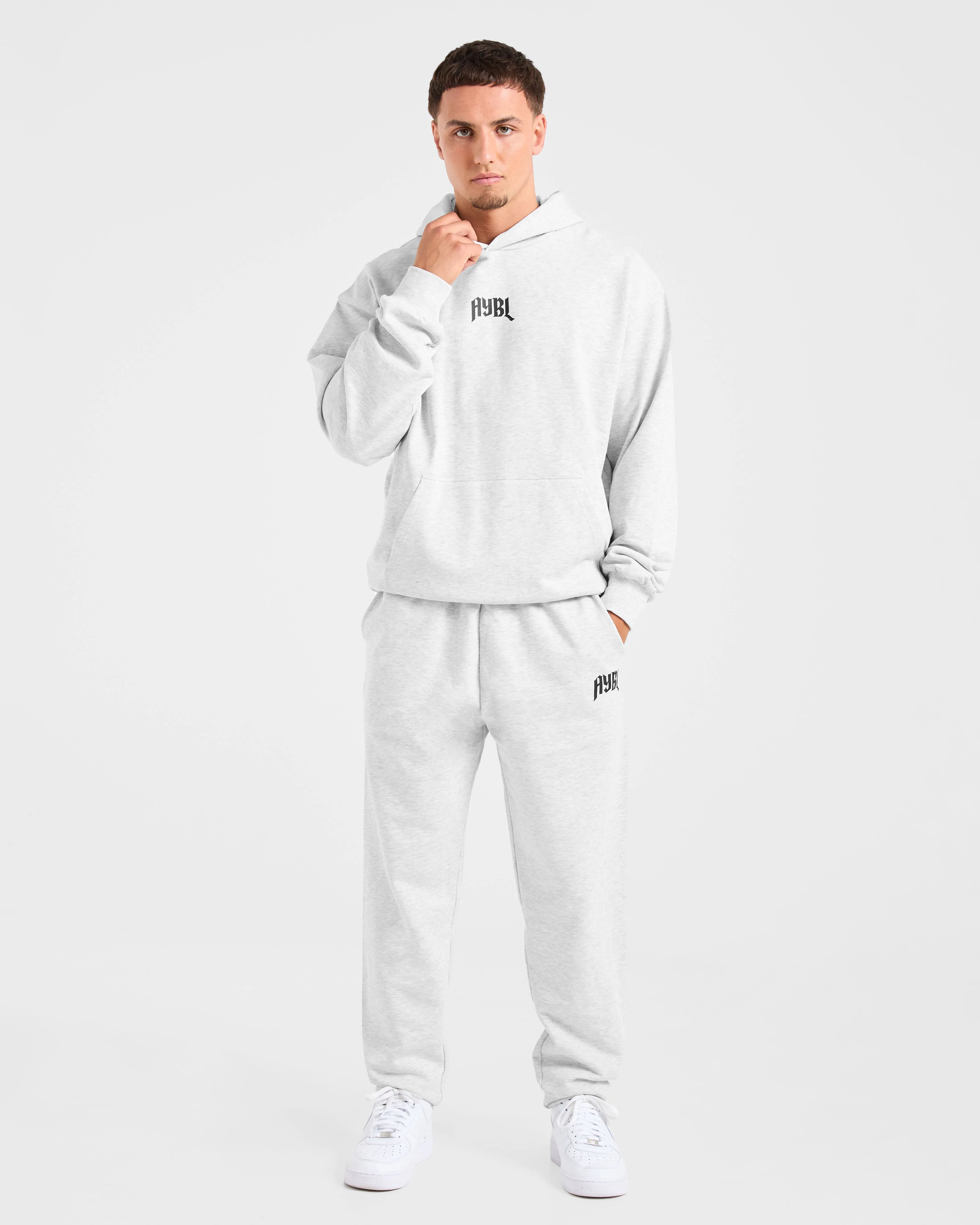 Teen Fashion Lifting Club Gothic Oversized Hoodie - Grey Marl