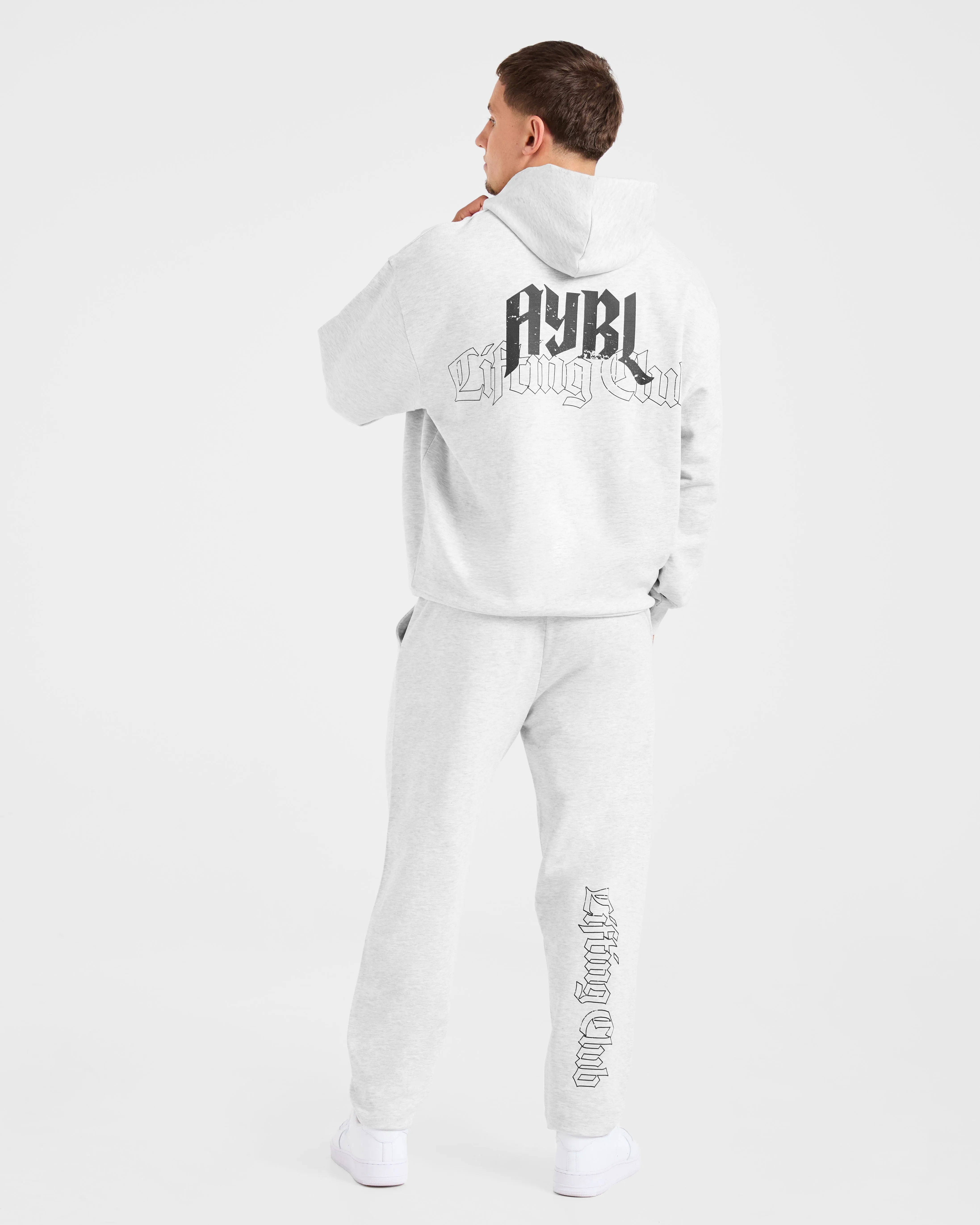 Travel Wear Lifting Club Gothic Oversized Hoodie - Grey Marl