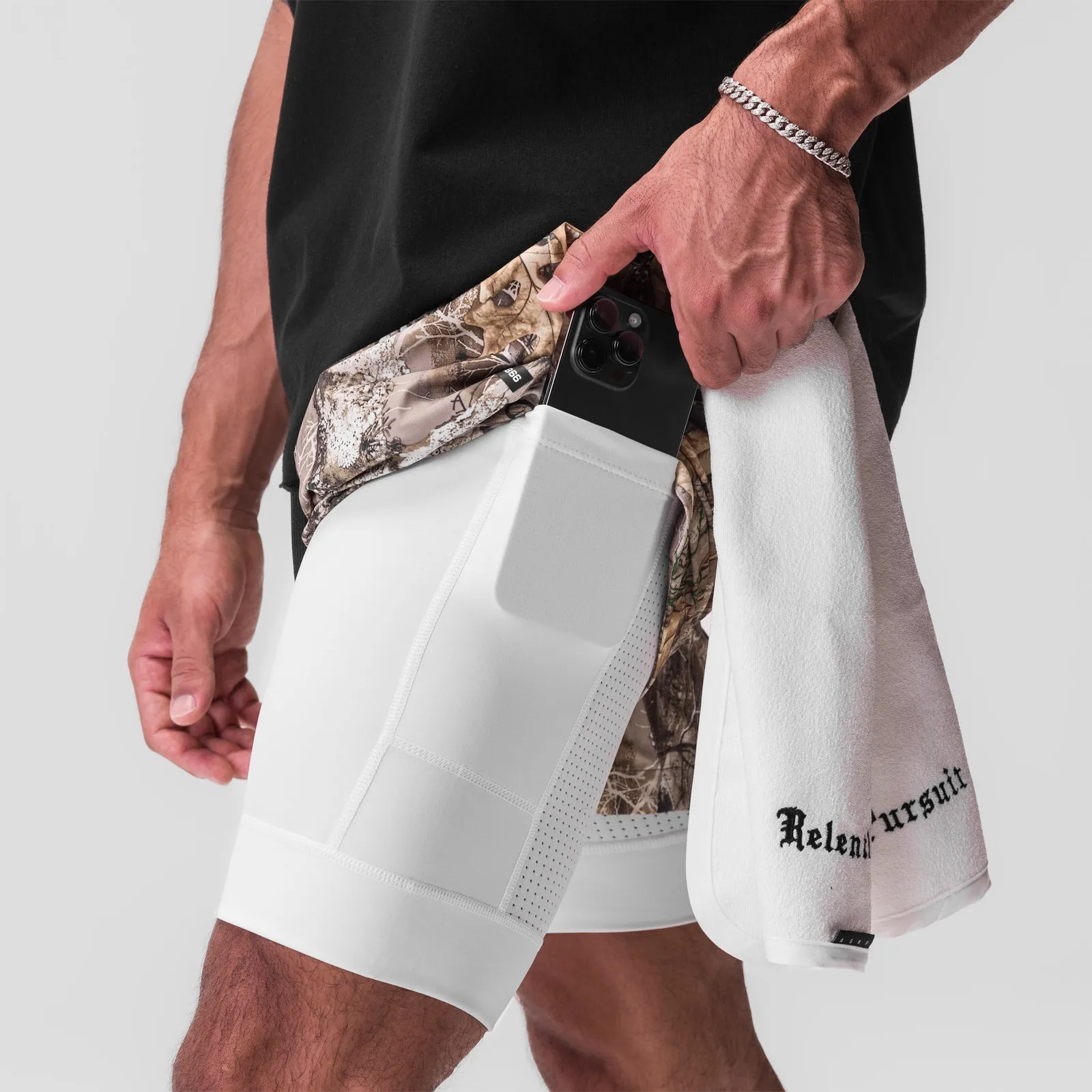 denim material 0866. Tetra-Lite? 7" Liner Short - Realtree? Camo / White / White "Wings"