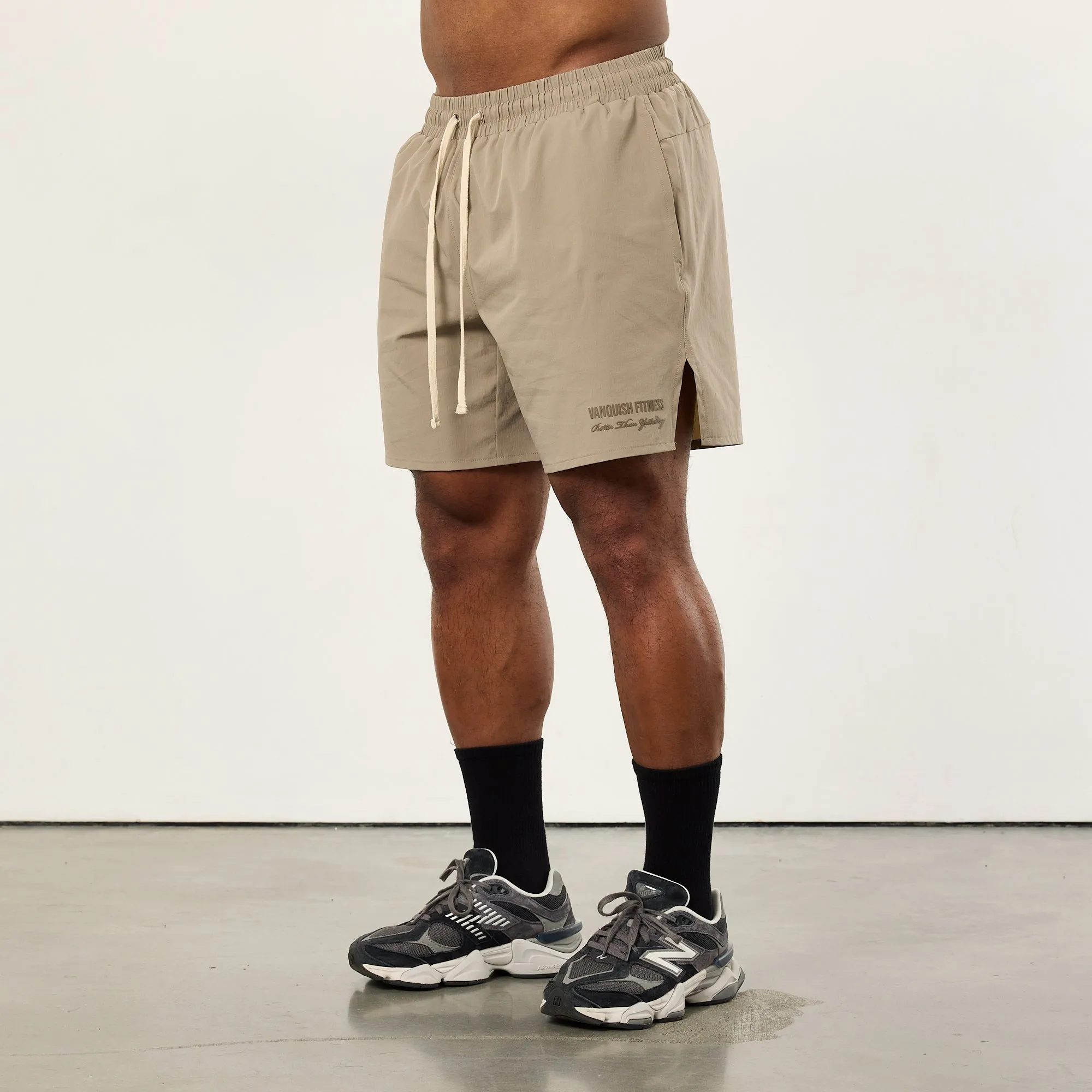 Vanquish Sand Signature Woven Shorts Double Layered Construction Workout Gear