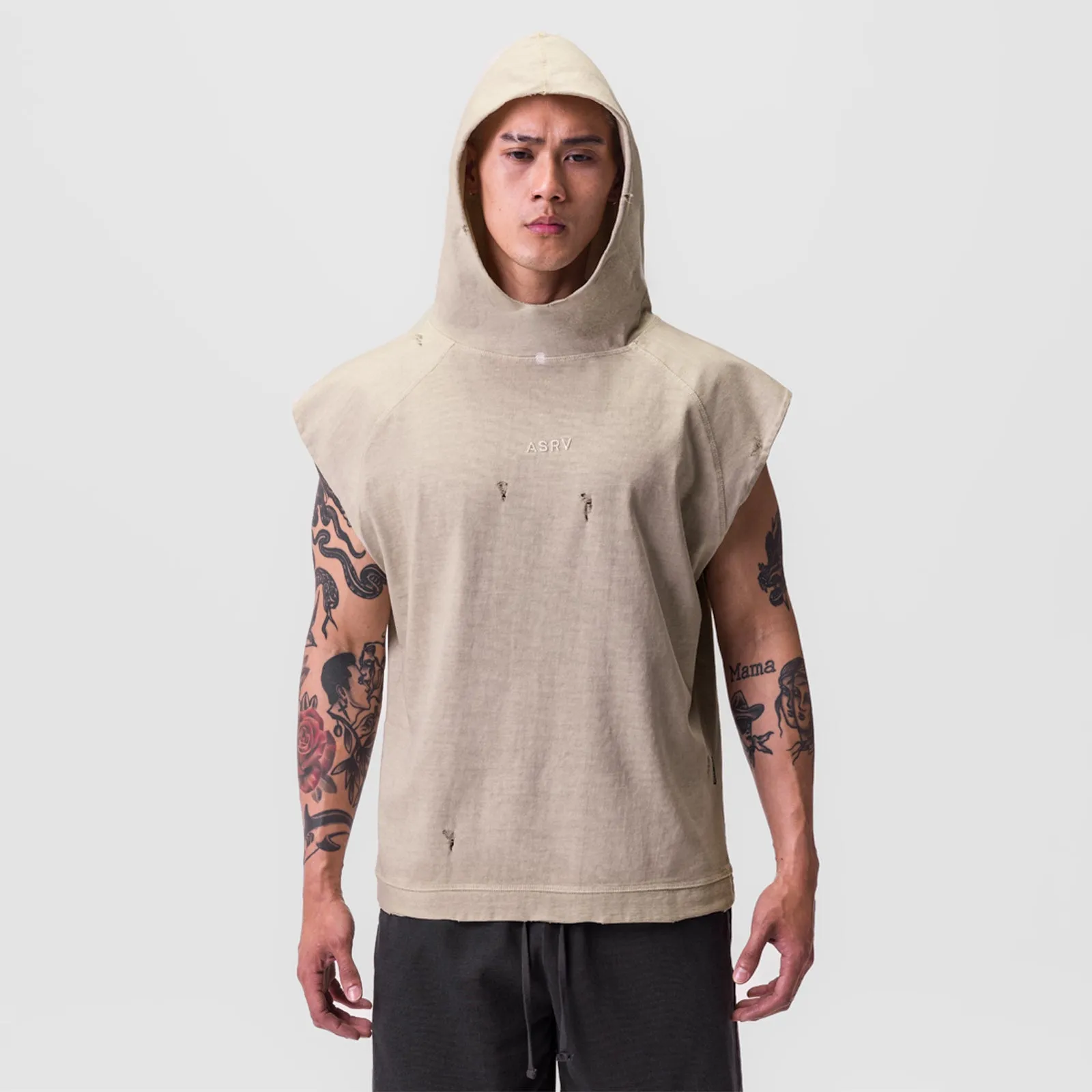 light colors Floral Print 0799. Tech Essential? Cutoff Hoodie - Faded Beige