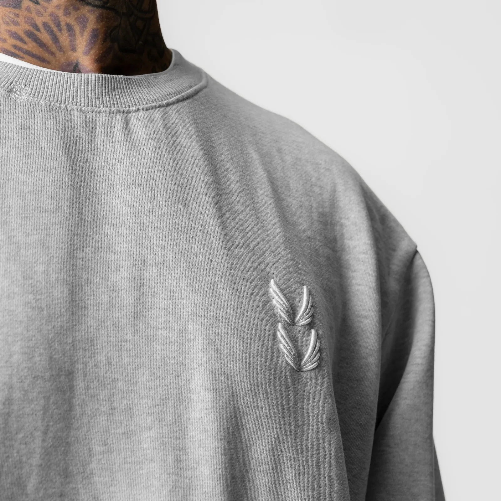 Contrast Stitching Warm Embrace 0861. Tech Essential? Distressed Crewneck - Heather Grey
