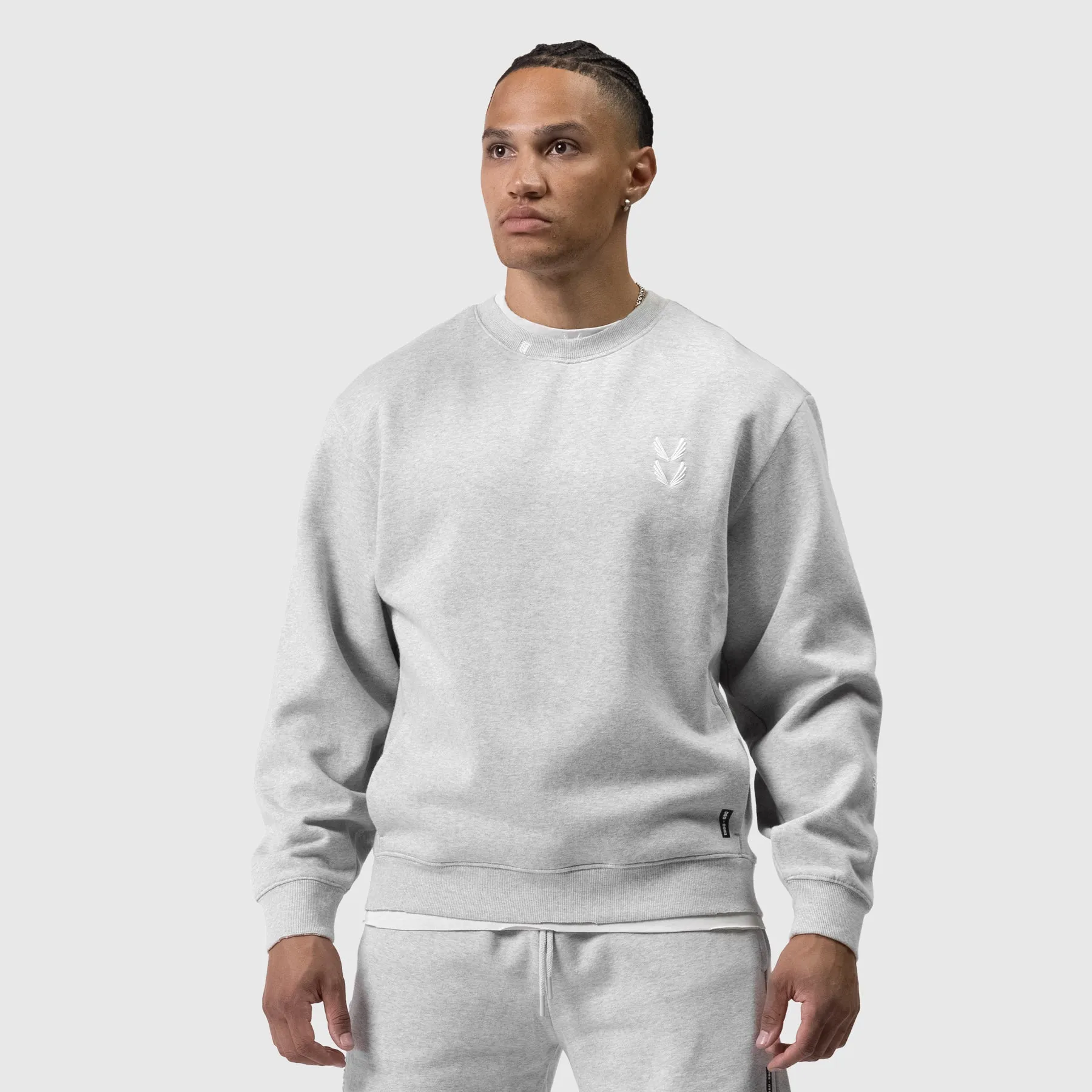 Comfort core Compact Ribbed Cuffs 0861. Tech Essential? Distressed Crewneck - Heather Grey