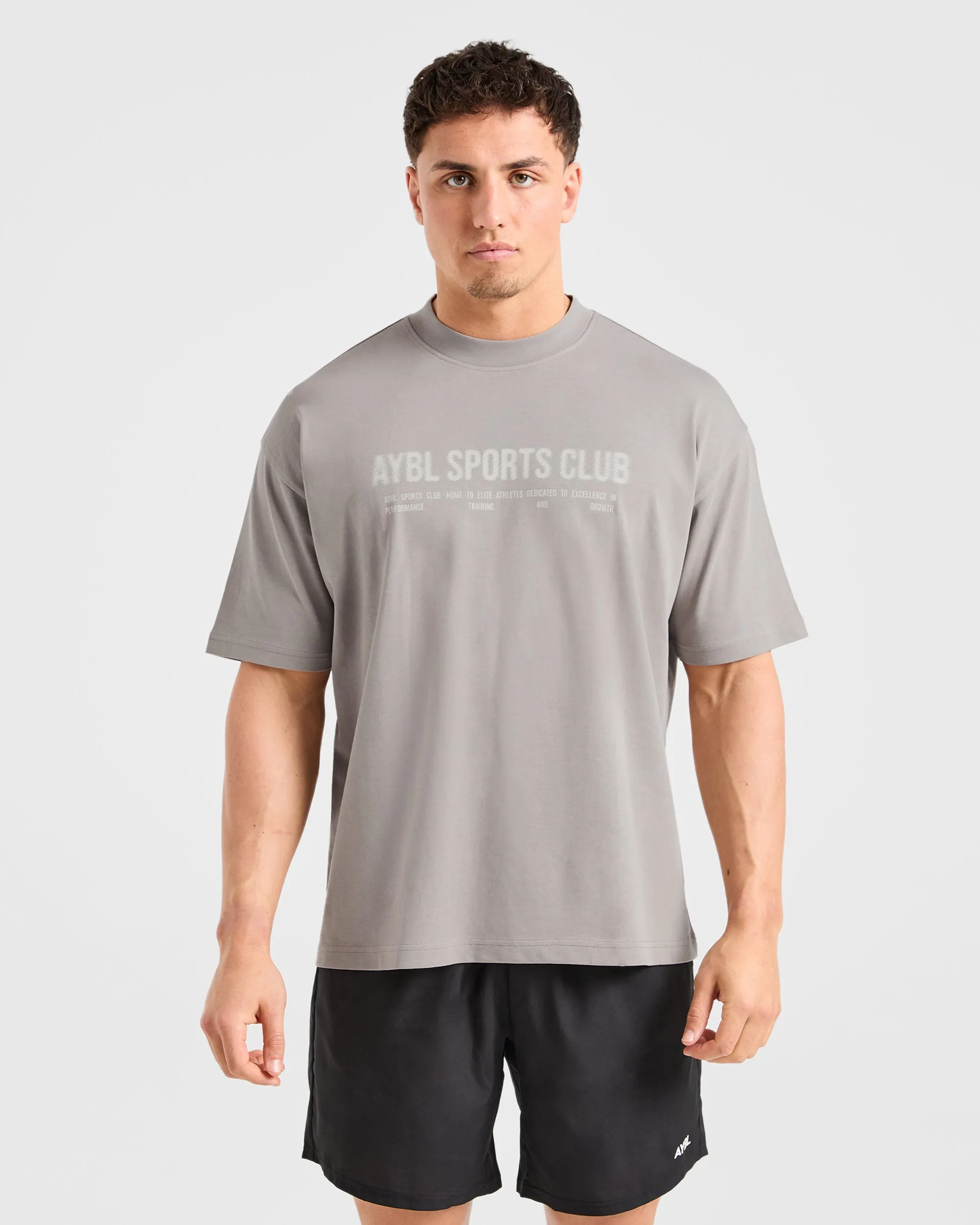 DoubleLayeredCollar Weekend Trend Sports Club Dot Oversized T Shirt - Cloud Grey
