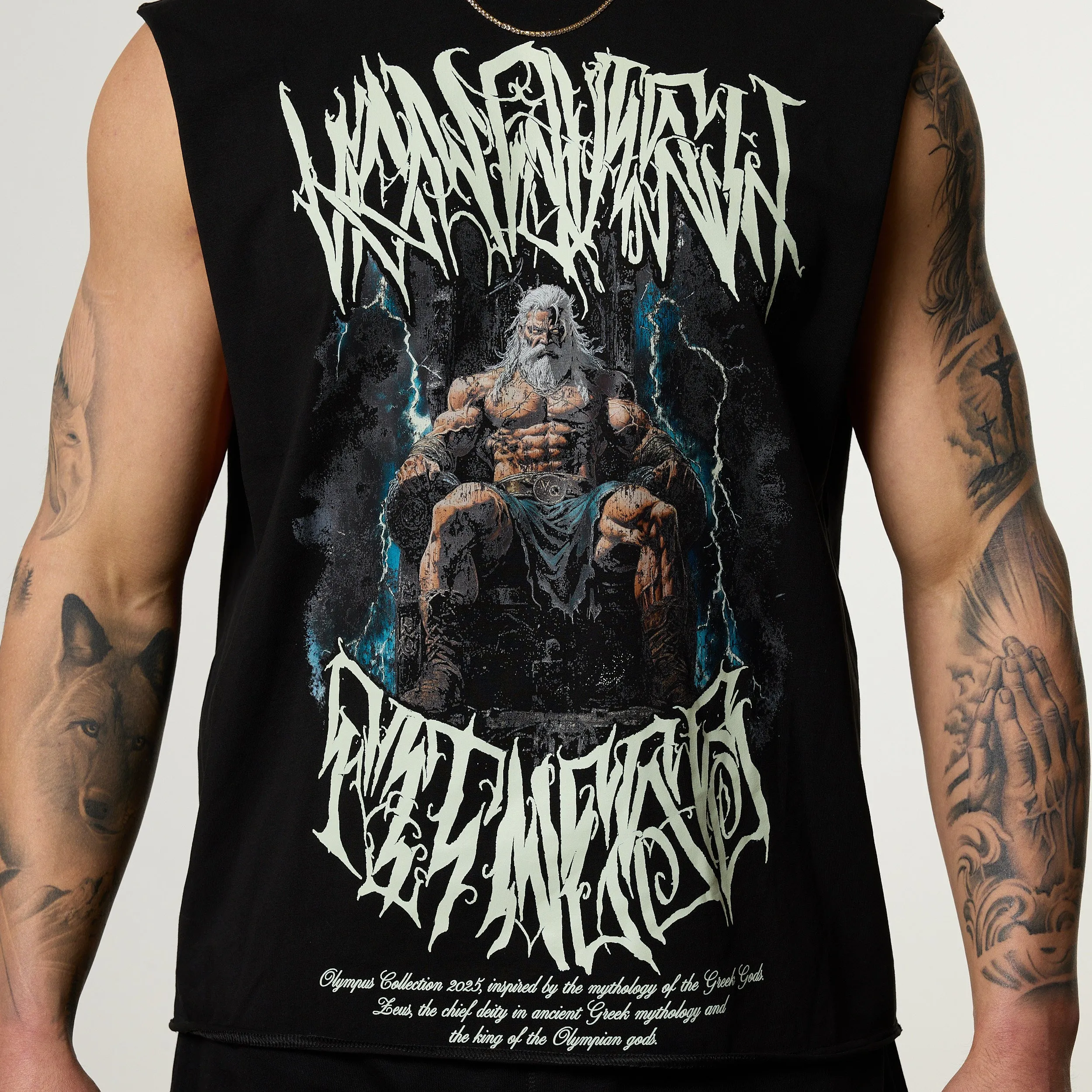 UV Protective Coating Non Irritating Seams Vanquish Olympus Black Zeus Oversized Boxy Cut Off Sleeveless T Shirt