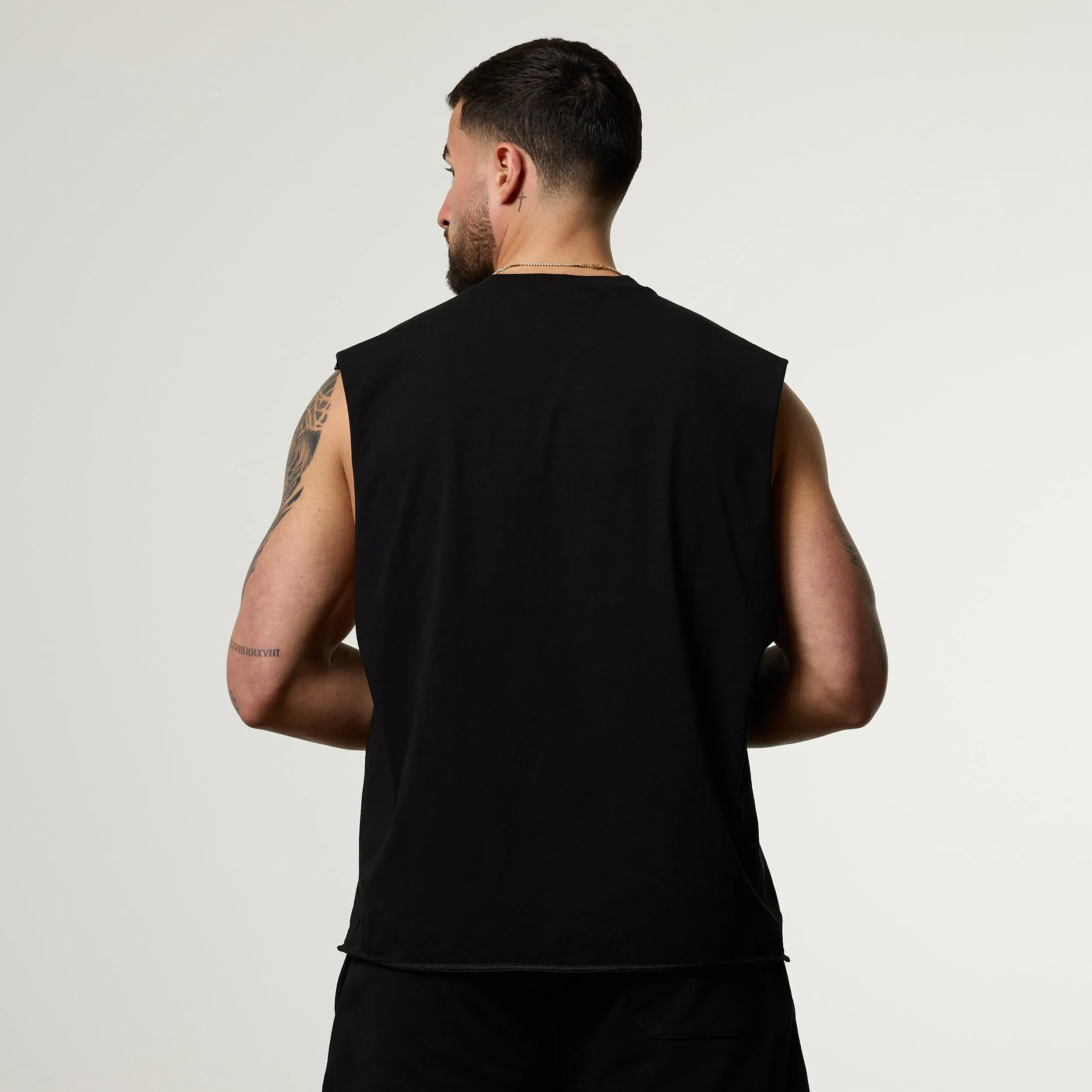 Vanquish Olympus Black Zeus Oversized Boxy Cut Off Sleeveless T Shirt Outdoor Comfort Flattering Design