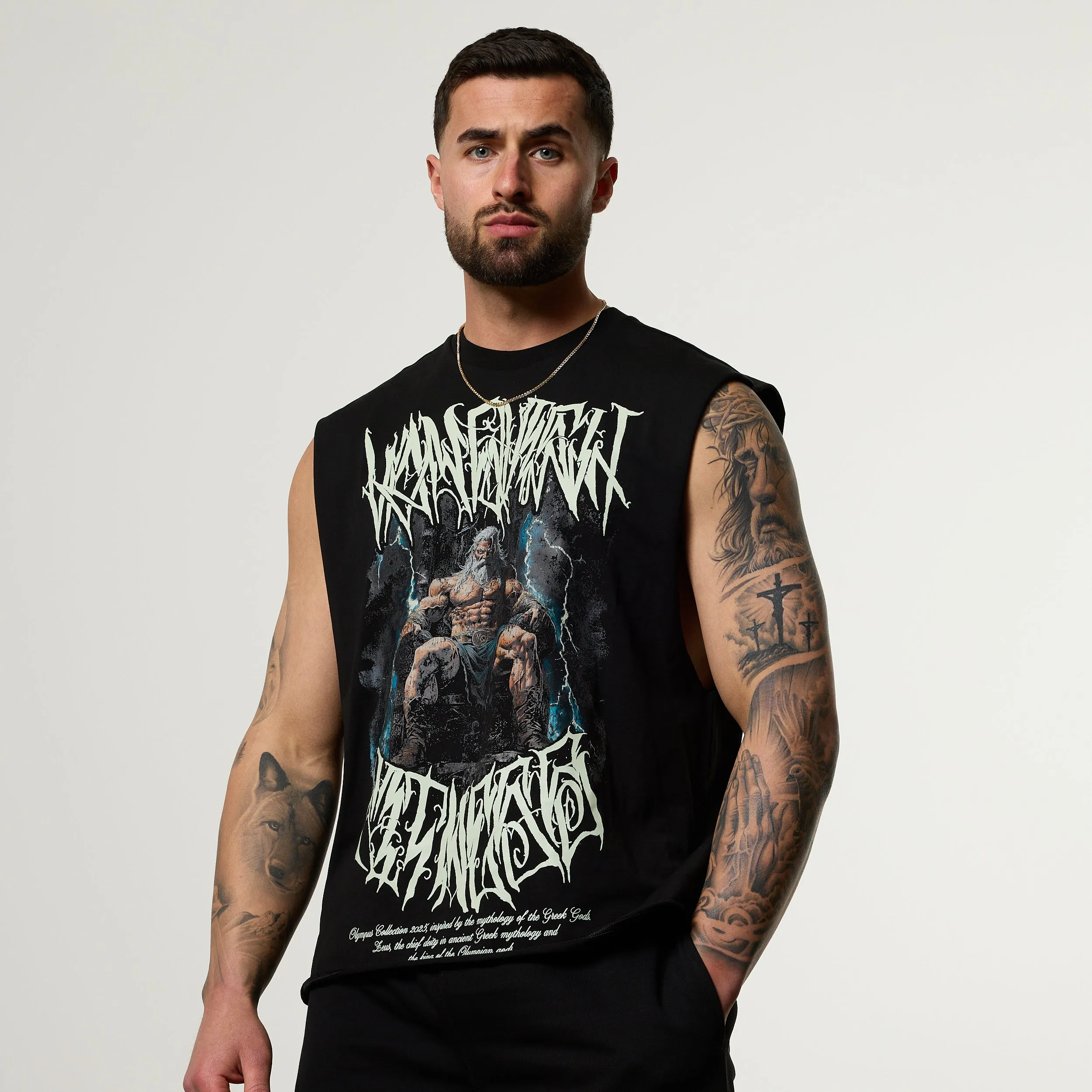 Vanquish Olympus Black Zeus Oversized Boxy Cut Off Sleeveless T Shirt DoubleStitched Seams