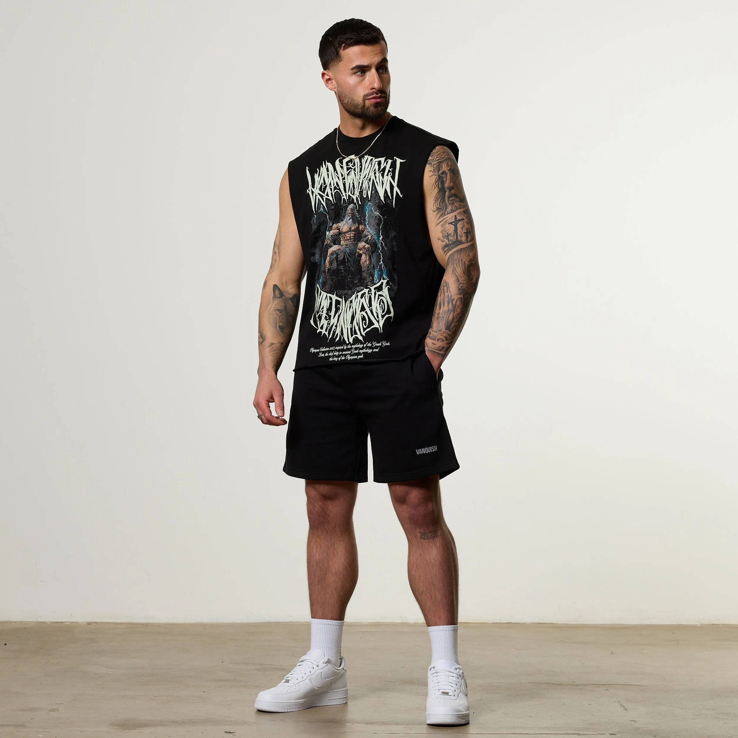 Vanquish Olympus Black Zeus Oversized Boxy Cut Off Sleeveless T Shirt Relaxed Fashion