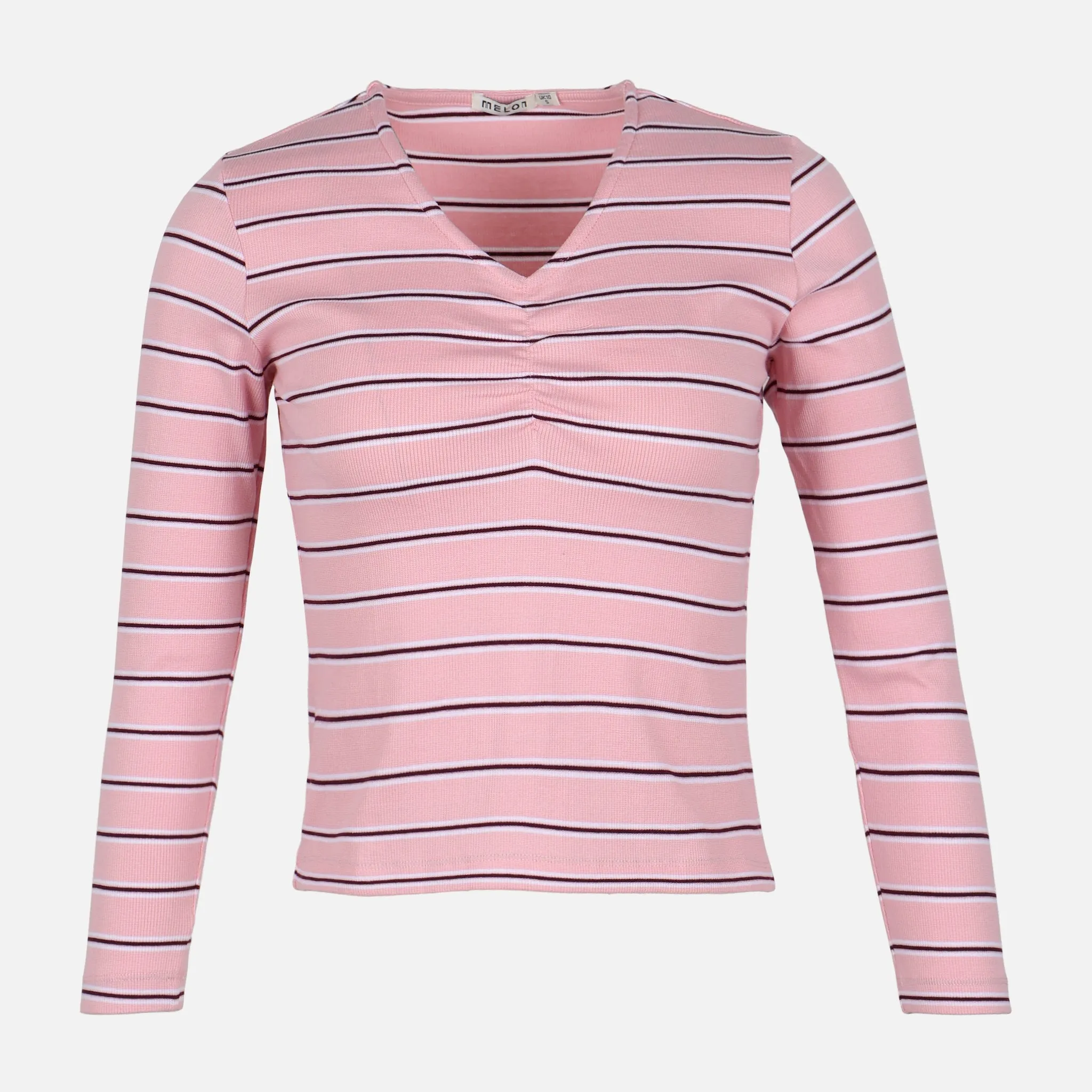 NonRestrictive Fit WOMEN RIBBED STRIPE T-SHIRT LONG SLEEVE