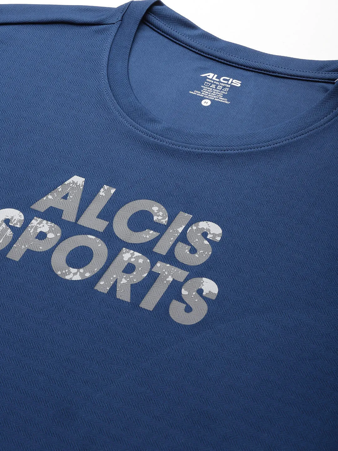 Dad Core AbrasiveReinforcedZones Alcis Men Navy Blue Typography Printed Anti Static Slim Fit Sports T-shirt