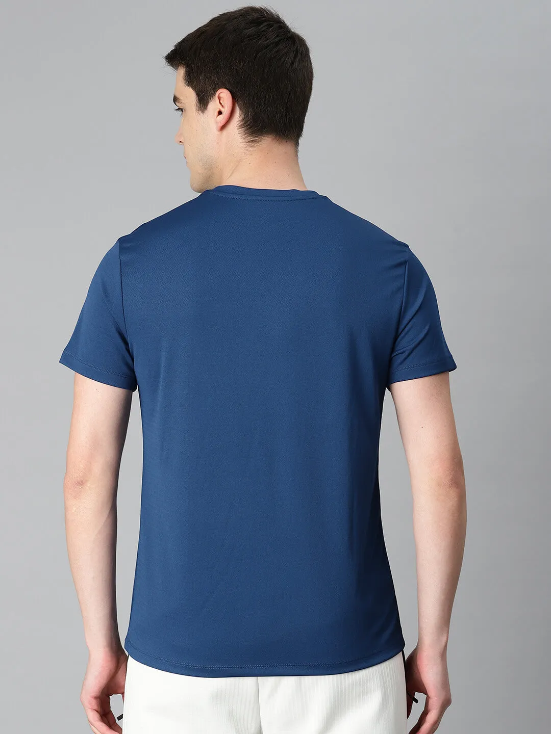 TaglessNeckline FlatlockSeaming Alcis Men Navy Blue Typography Printed Anti Static Slim Fit Sports T-shirt