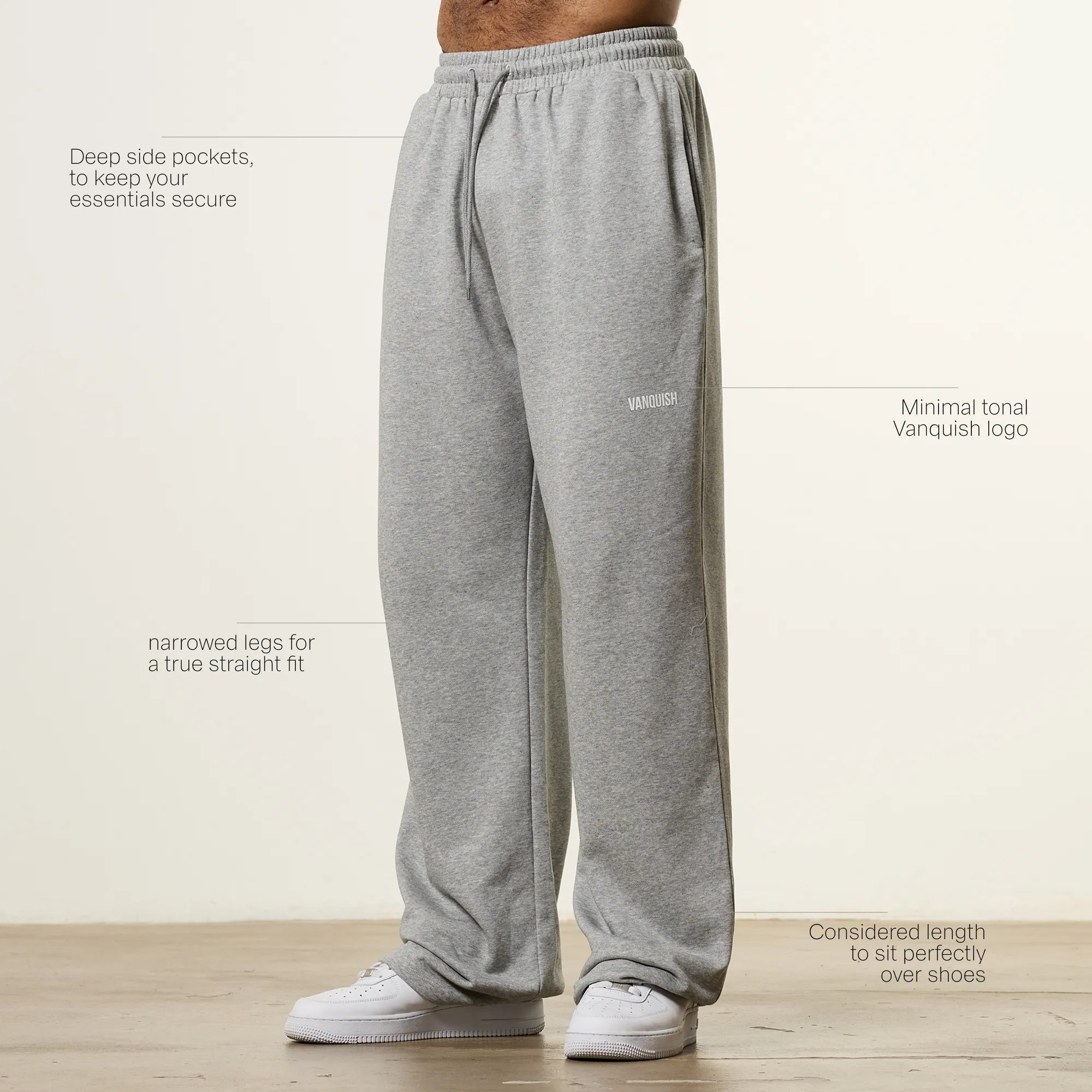 Vanquish Essential V2 Grey Melange Straight Leg Sweatpants Bootcut shape