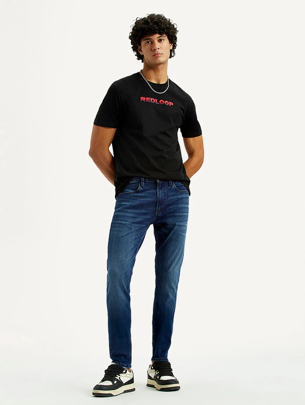 Perfect for All Men's Redloop 512 Indigo Slim Tapered Fit Mid Rise Jeans