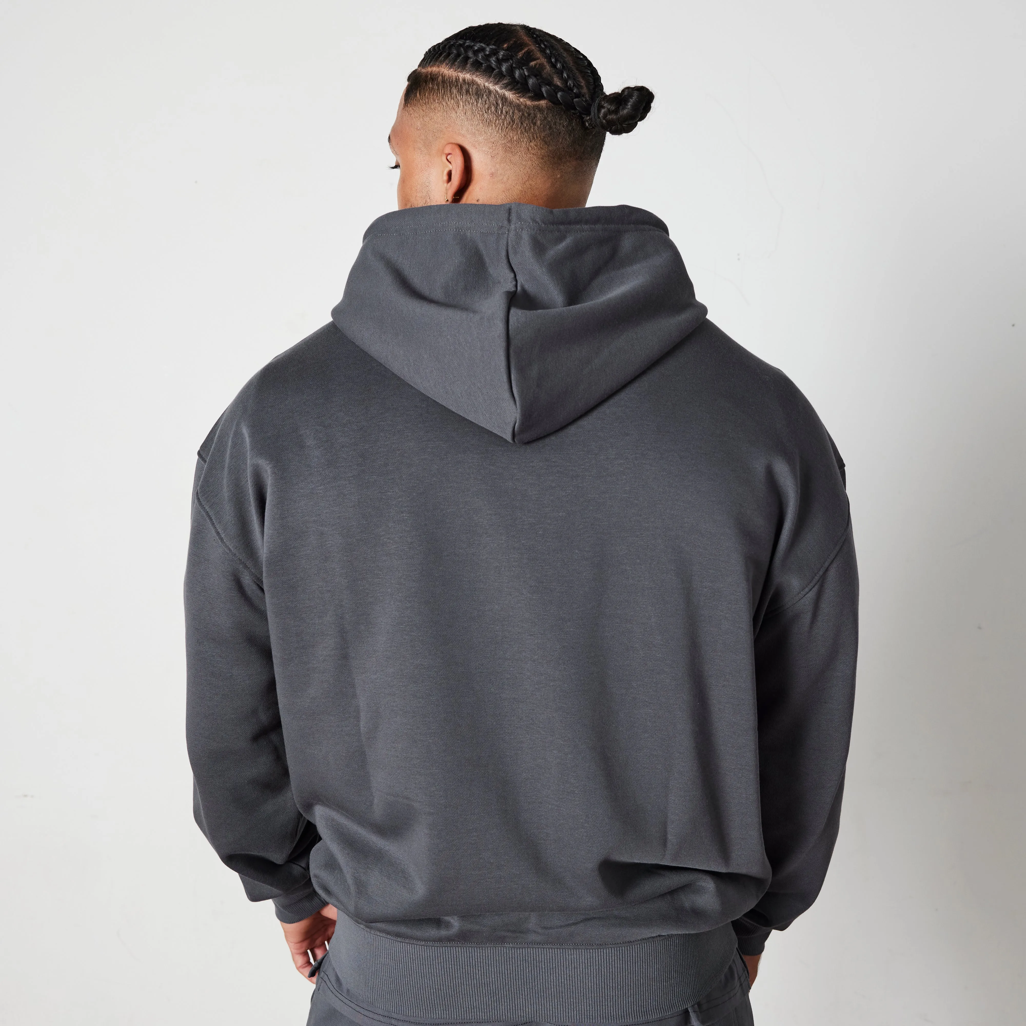 Vintage Wash Effect Glossy Look Vanquish Essential Denim Blue Oversized Full Zip Hoodie
