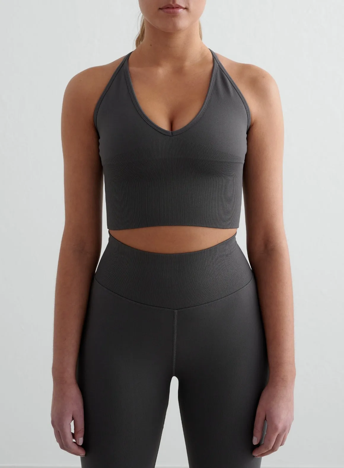Shadow Grey Shape Seamless Cross Back Bralette Workout Essential Emergency response