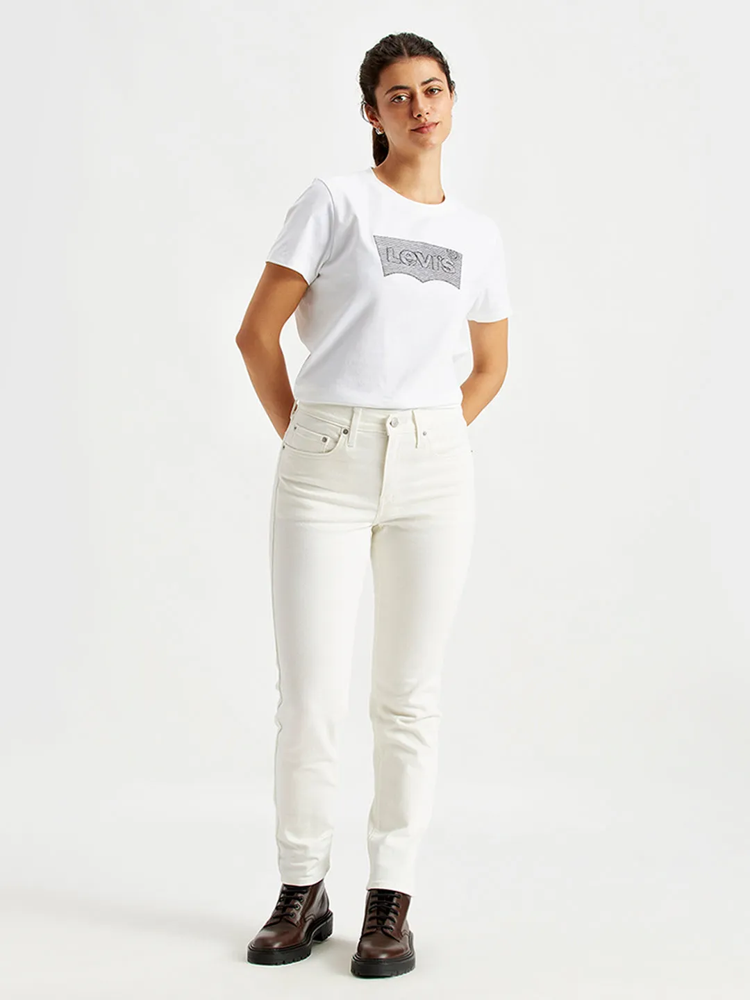 Women's 724 White Straight Fit High Rise Jeans Active Fit Minimal Wear