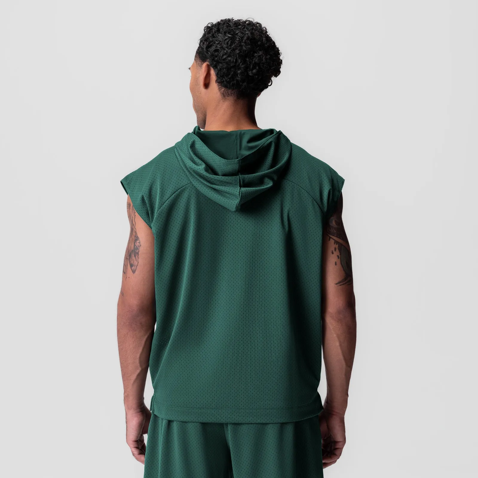 0983. Reversible 2-in-1 Cutoff Hoodie - Forest Green City Scene Jaguar like