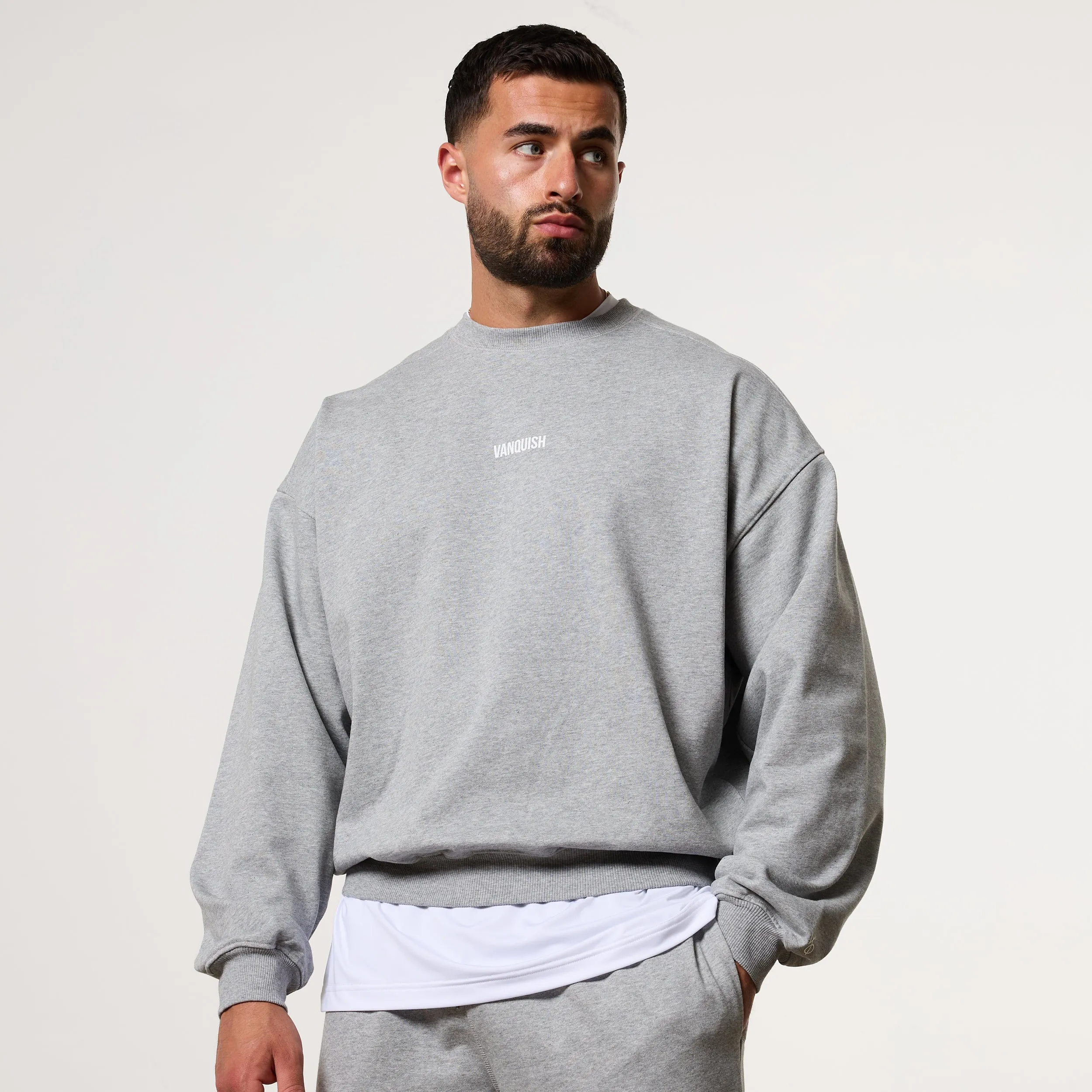 Gift worthy Vanquish Essential V2 Grey Melange Oversized Boxy Sweatshirt