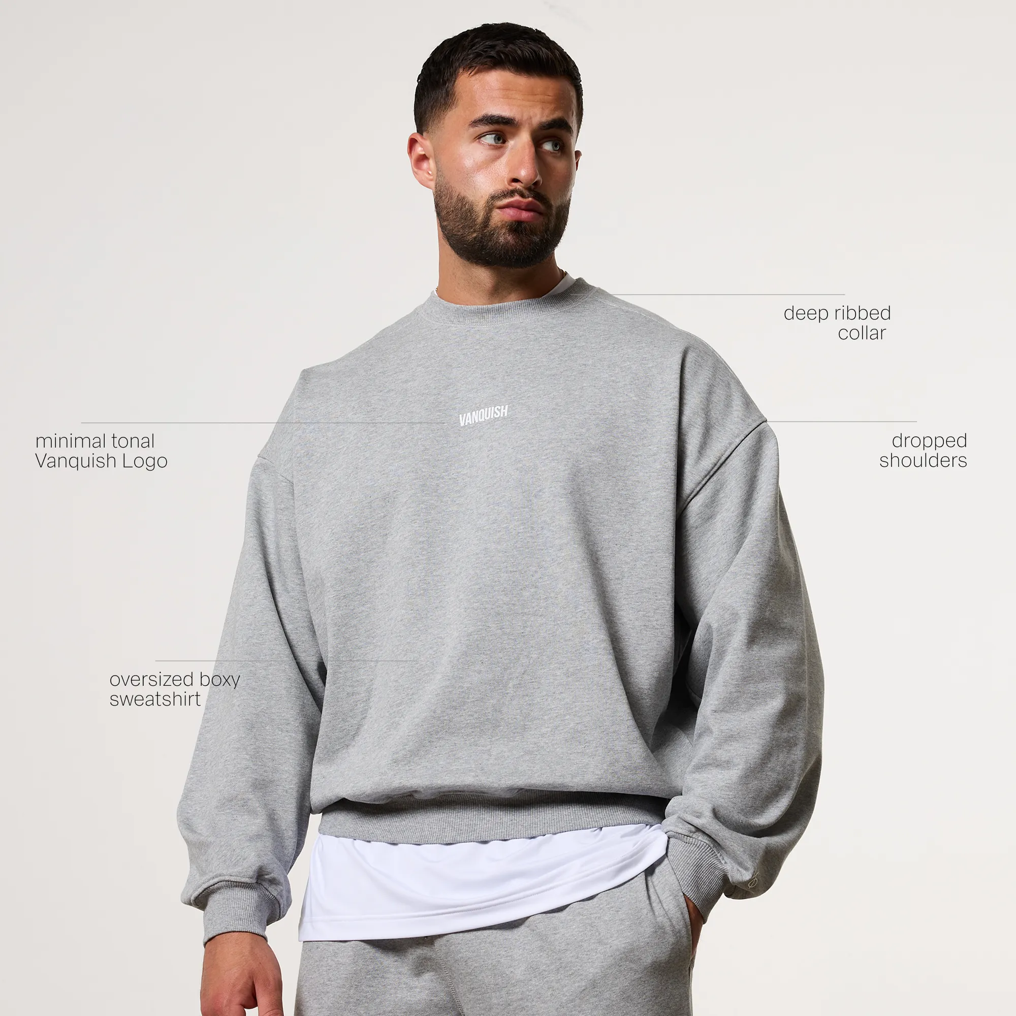 Street Scene Organic Cotton Vanquish Essential V2 Grey Melange Oversized Boxy Sweatshirt