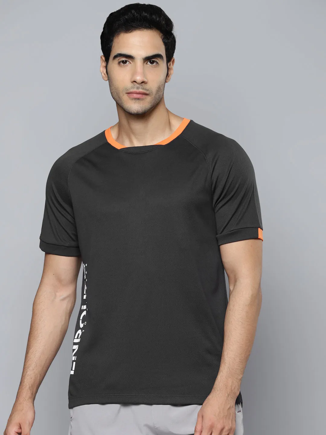 Smart Glow ReflectiveTrims Alcis Men Charcoal Typography Printed Slim Fit T-shirt