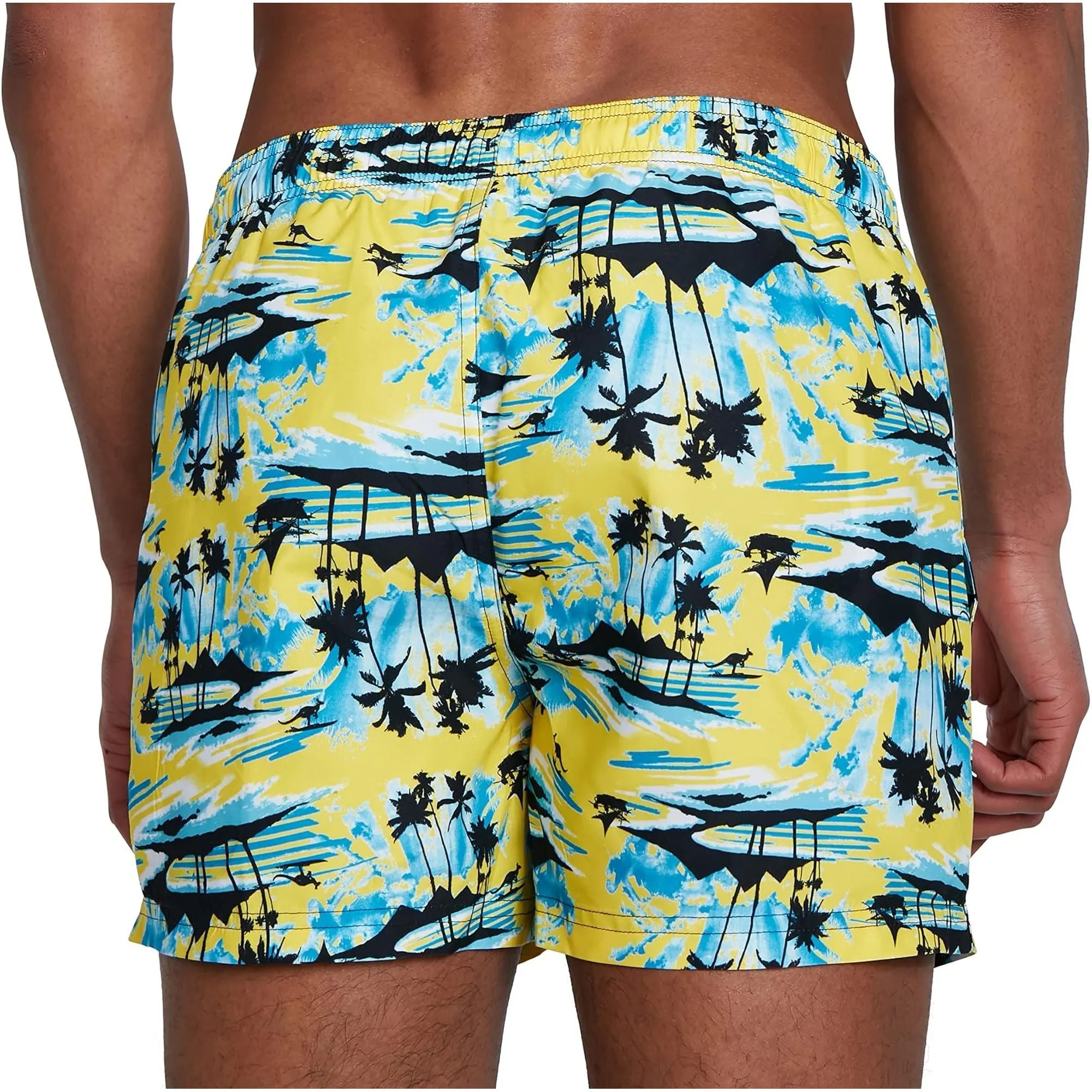 Speedo Printed Leisure 14 Inch Mens Swim Shorts - Yellow Abrasion Resistant Material animal-print