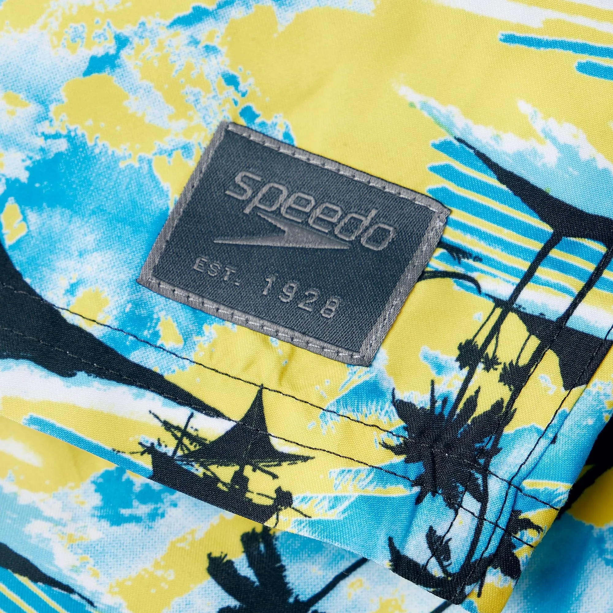 Speedo Printed Leisure 14 Inch Mens Swim Shorts - Yellow Contoured Cups Smooth-Finish