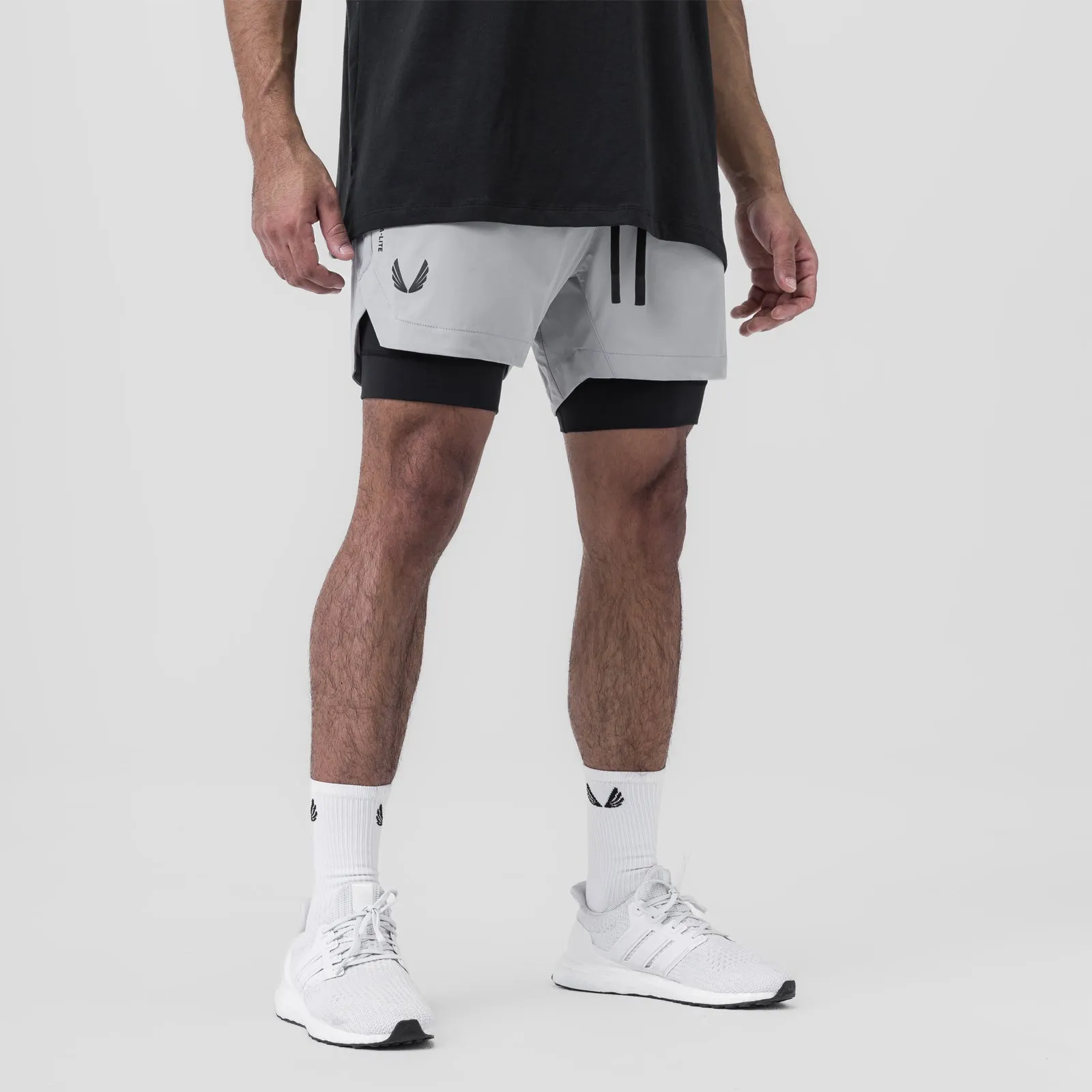 baseball uniform Stain-Resistant 0865. Tetra-Lite? 5" Liner Short - Slate Grey "Wings"/Black