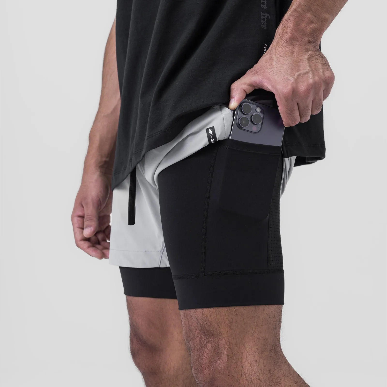 0865. Tetra-Lite? 5" Liner Short - Slate Grey "Wings"/Black Snag Free Zipper Run Ready