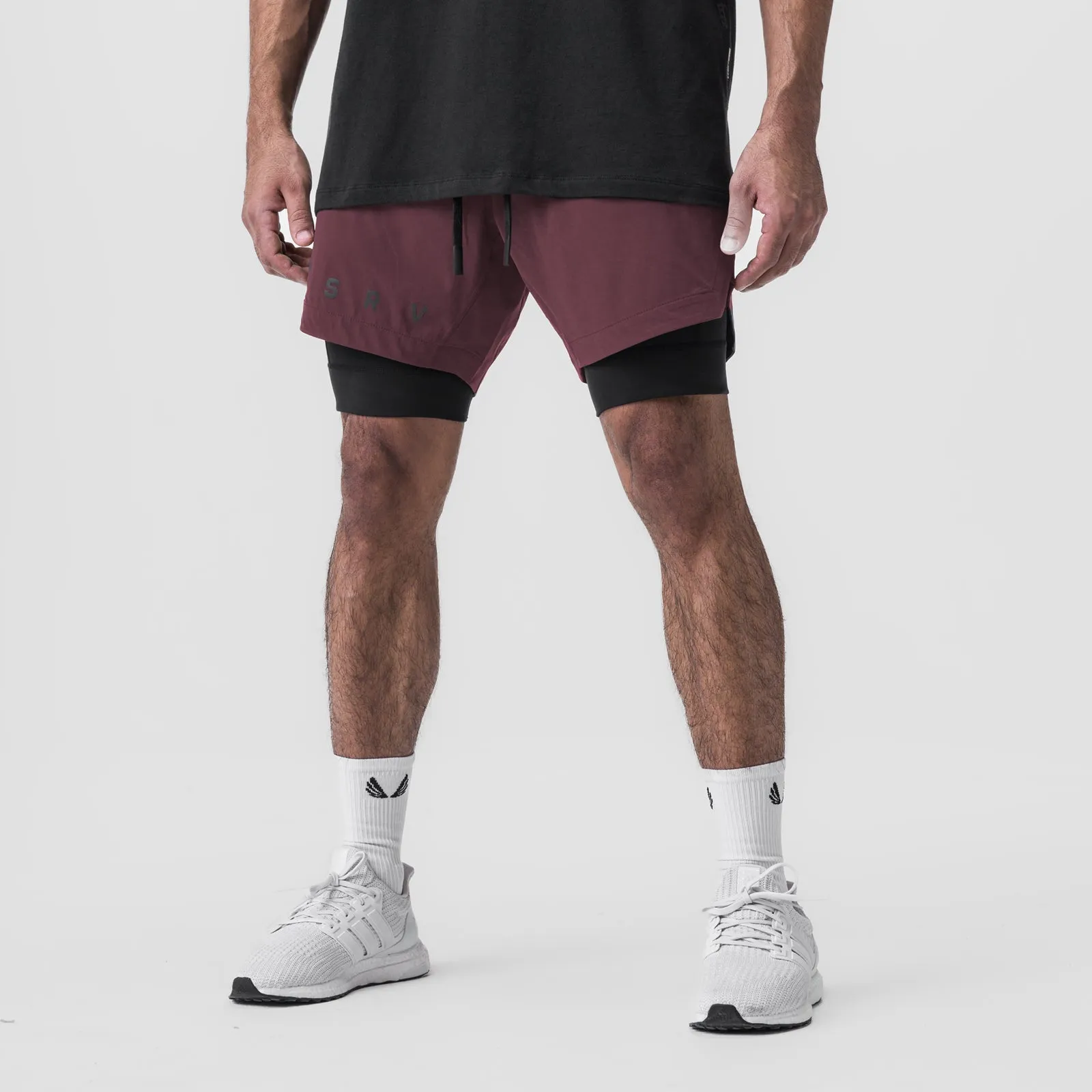 teen clothing 0866. Tetra-Lite? 7" Liner Short - Plum "ASRV"/Black