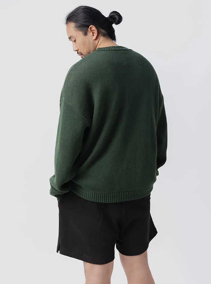 Cozy Feel Pursuit Embroidered Knit in Stadium Green