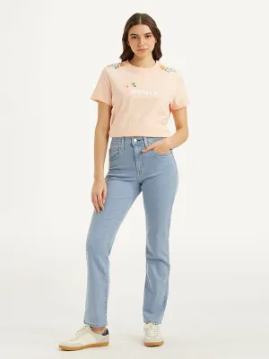 Women's 724 Light Blue Straight Fit High Rise Jeans Unisex Look Stretch Free Fit