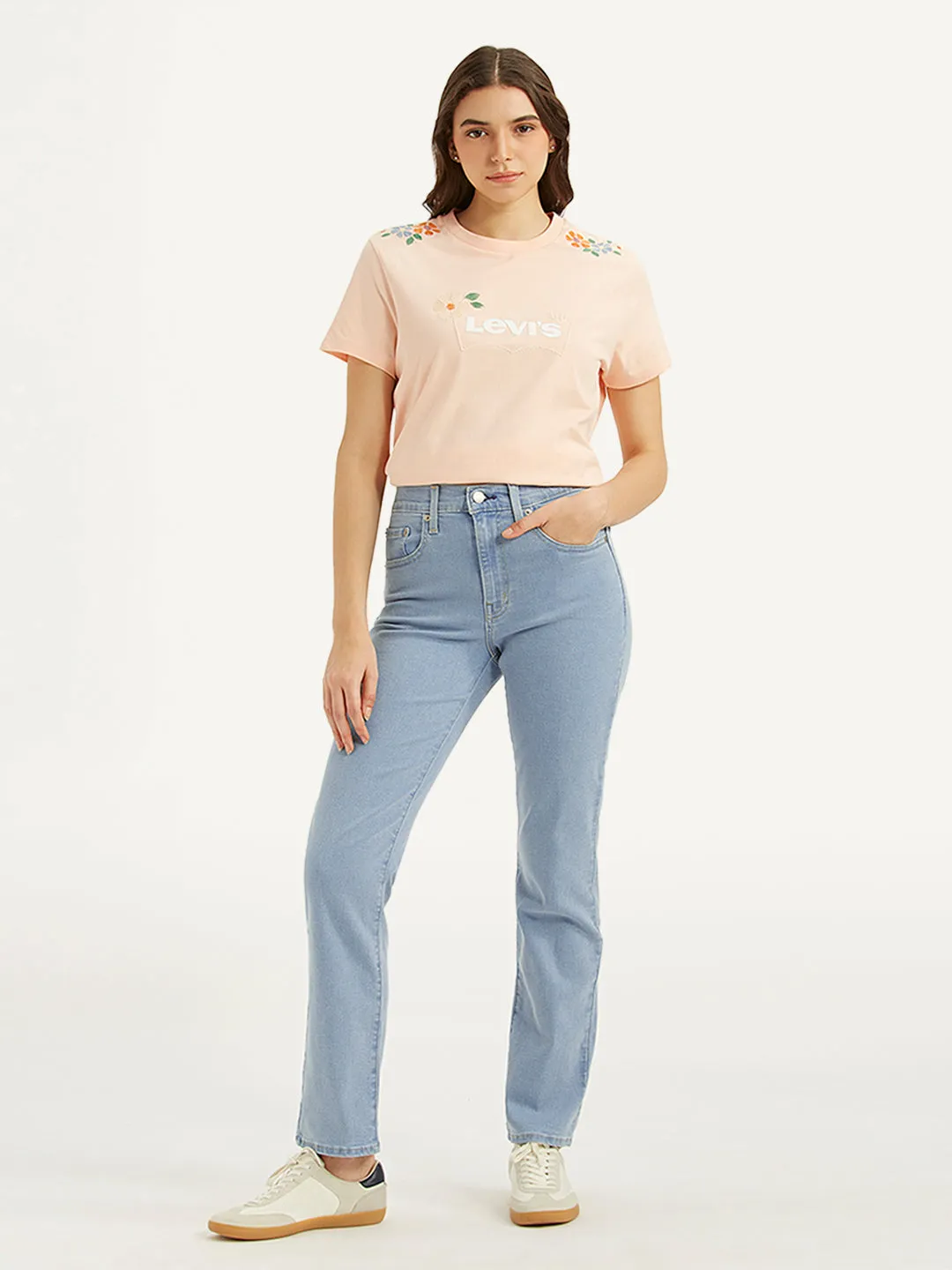 Women's 724 Light Blue Straight Fit High Rise Jeans Unisex Look Stretch Free Fit