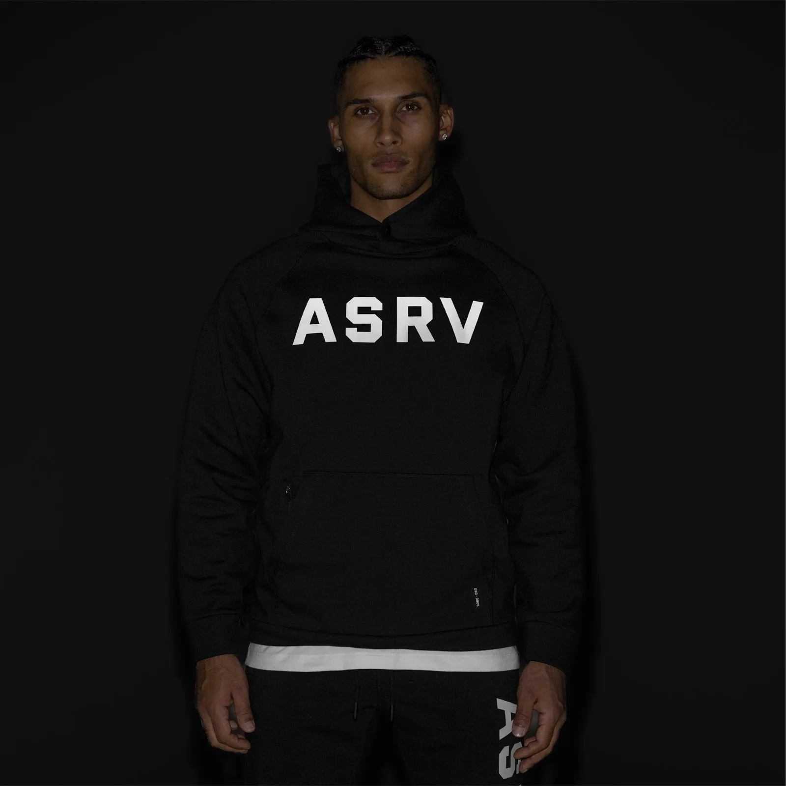 0905. Tech-Terry? Weather-Ready Training Hoodie - Black "ASRV" Reinforced Edges Stretchable Material