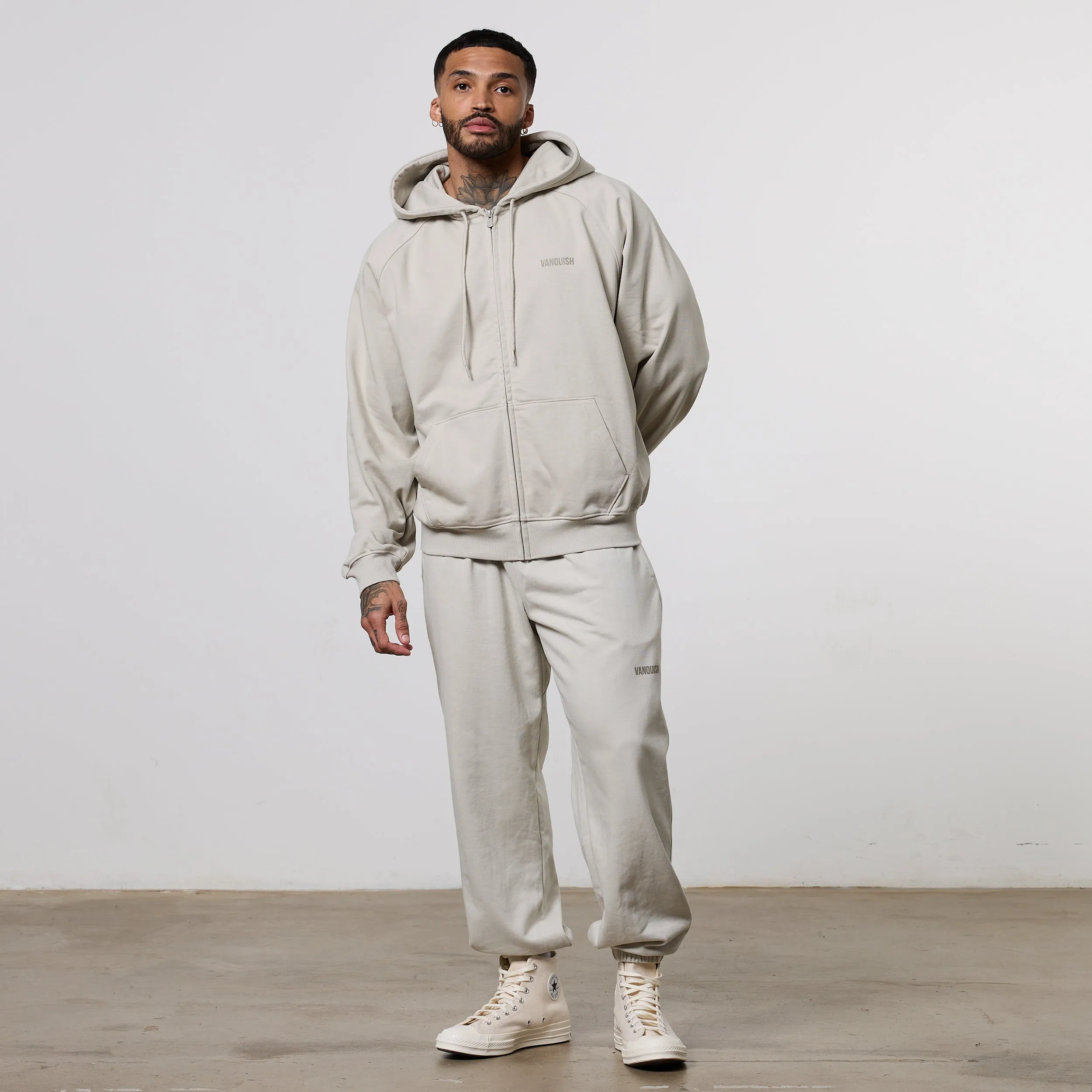 Statement Sleeves Vanquish Essential Stone Oversized Boxy Hoodie