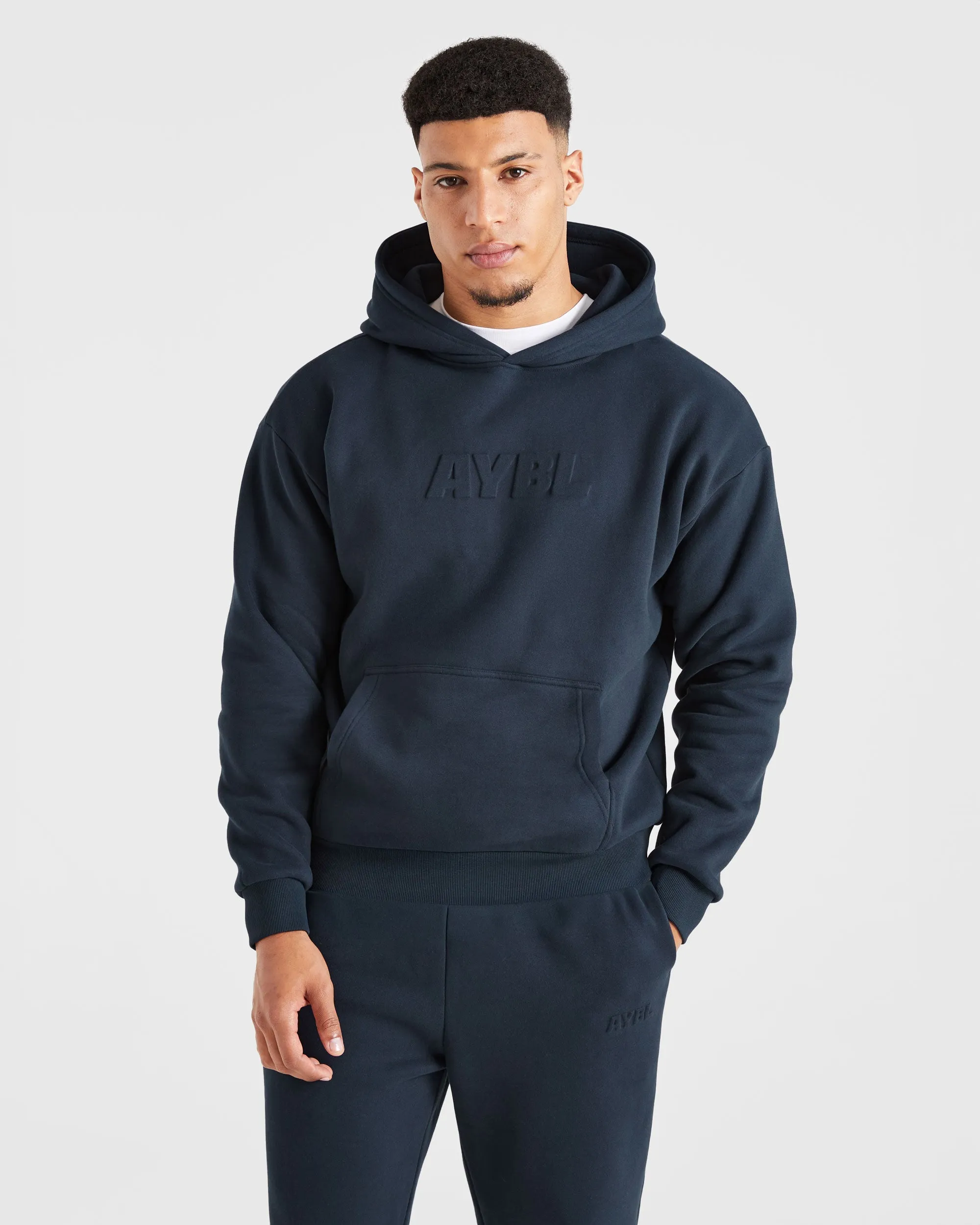 Casual Look Etched Hoodie - Navy