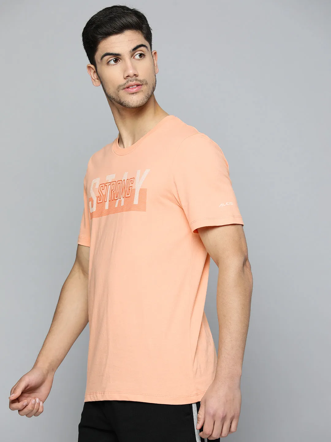 Alcis Men Typography Printed Anti Static Slim Fit Sports T-shirt VersatileCuff Dream Base