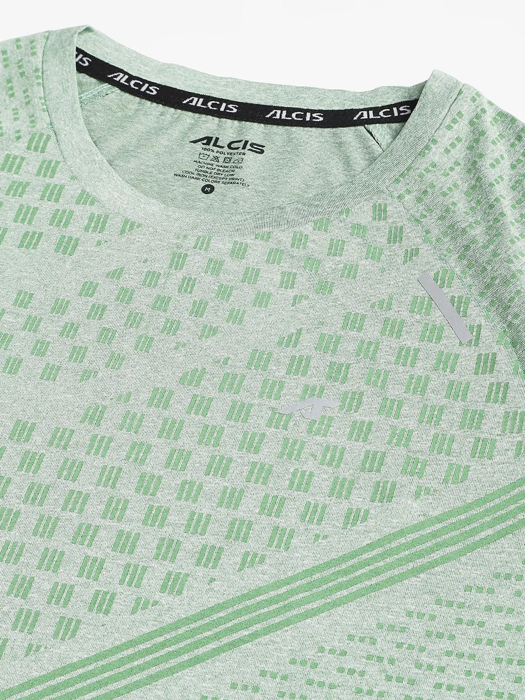 MultiPocket Design Alcis Men Frost Green Anti-Static Slim-Fit Round Neck Distance Running T-Shirt