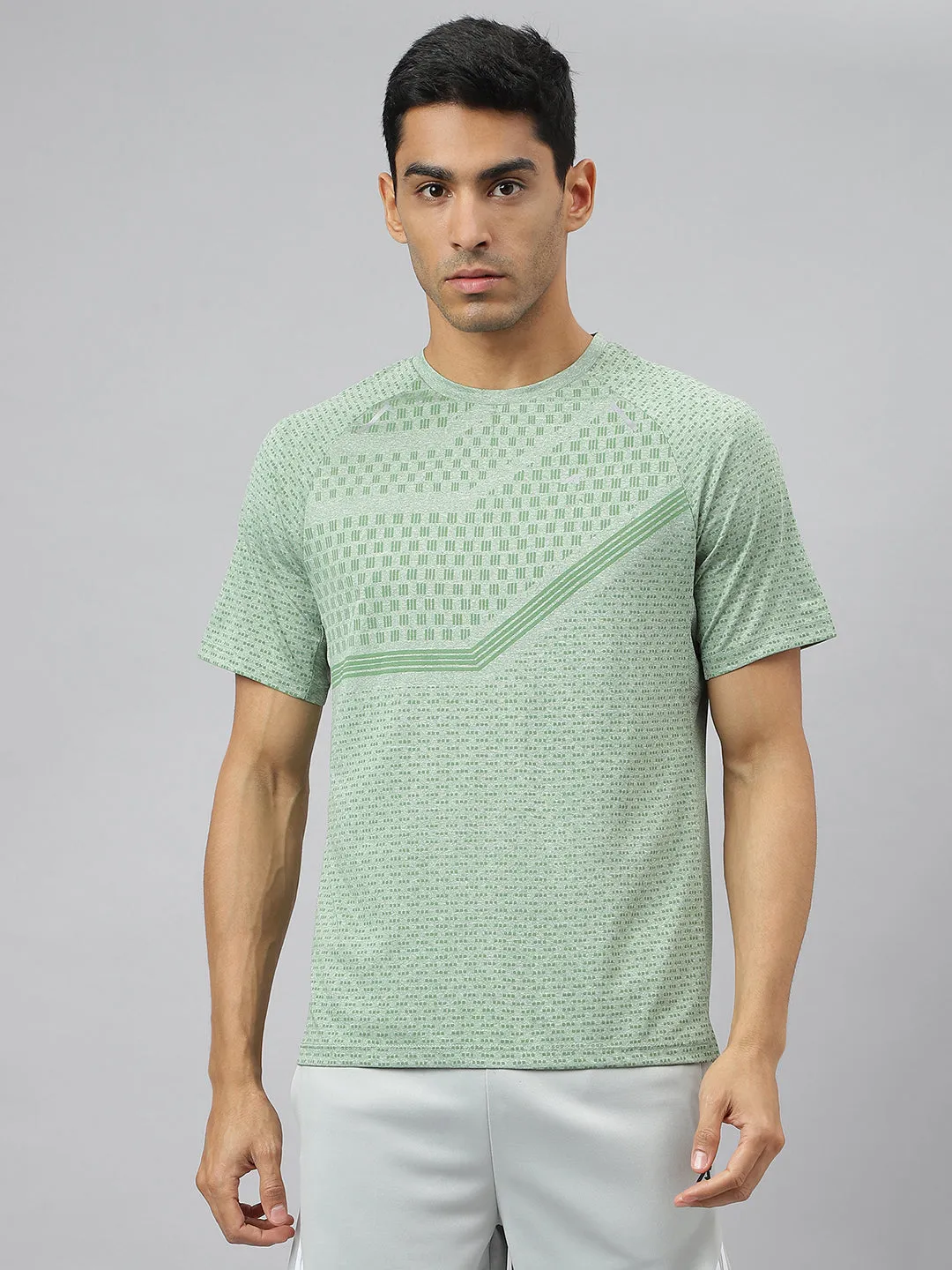 Sun shield Alcis Men Frost Green Anti-Static Slim-Fit Round Neck Distance Running T-Shirt