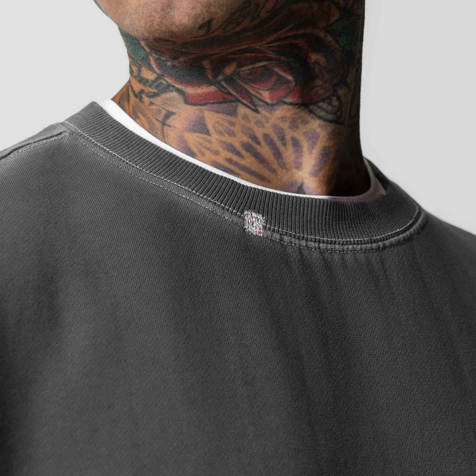 0861. Tech Essential? Distressed Crewneck - Faded Grey Penguin like