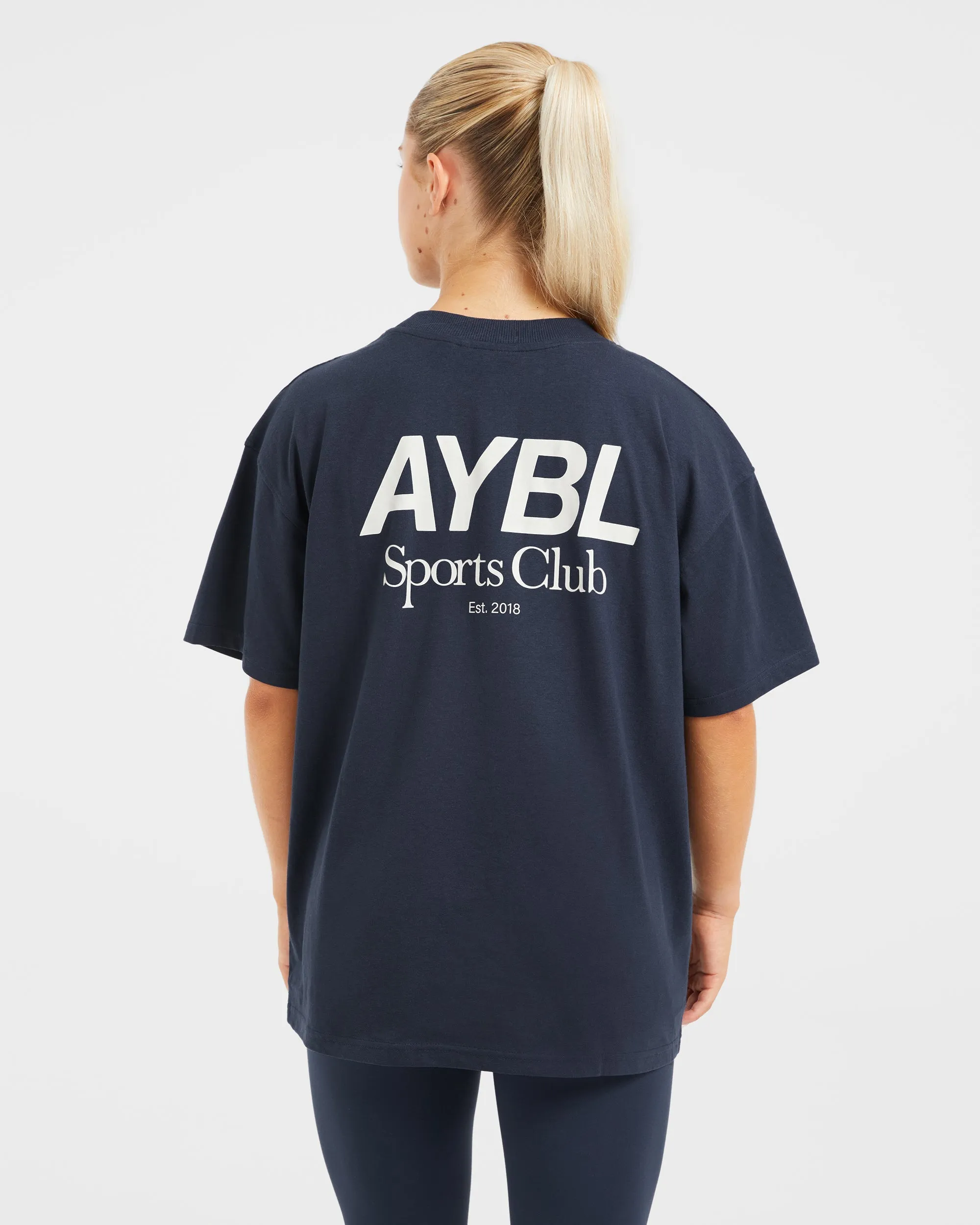 Stretch Recovery Technology AYBL Sports Club Oversized T Shirt - Navy/Off White Non Binding Cuffs hypoallergenic material