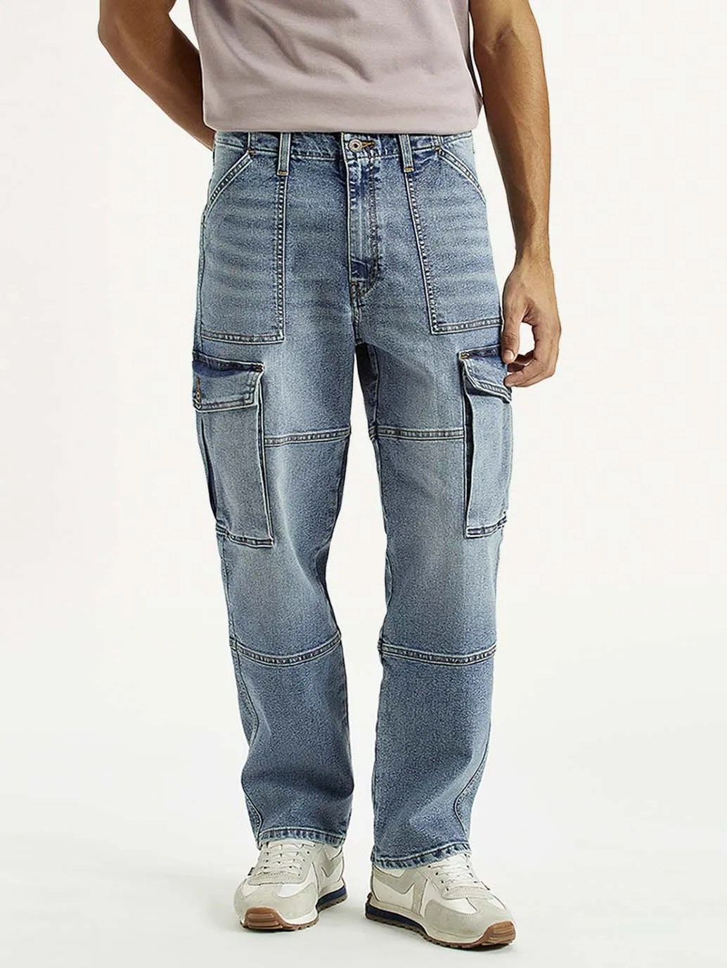 Chic Simplicity Parent Style Family Style Men's 568 Mid Indigo Loose Fit Mid Rise Cargo Jeans
