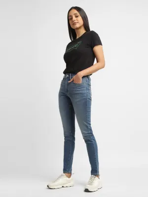 elastic waistband Women's 721 Blue Skinny Fit Mid Rise Jeans
