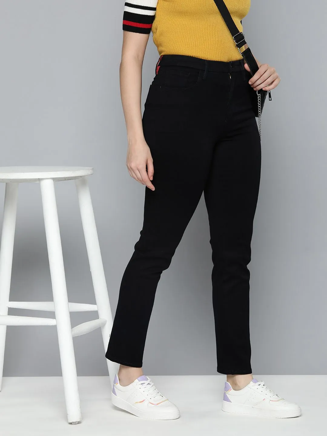 Women's Redloop 724 Black Straight Fit High Rise Jeans No Gap Waist Engineering Classic Casual