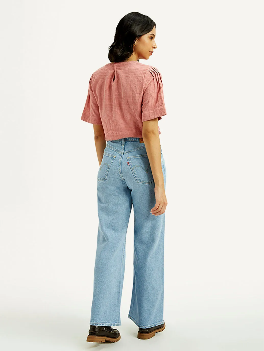 Women's Light Indigo Ribcage Wide Leg Fit High Rise Jeans Timeless Option Home Comfort Autumn Days Elegant