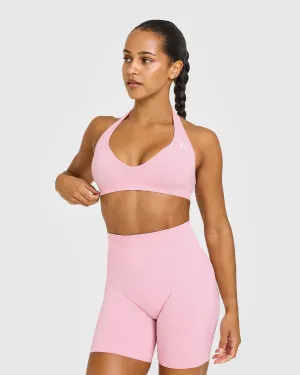 Oversized Fit Effortless Seamless Halter Neck Sports Bra | Petal Pink Perennial