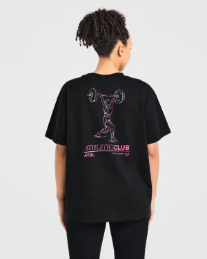 Power Lifting Illustration T Shirt - Black/Pink High Durability Weave Sporty Style