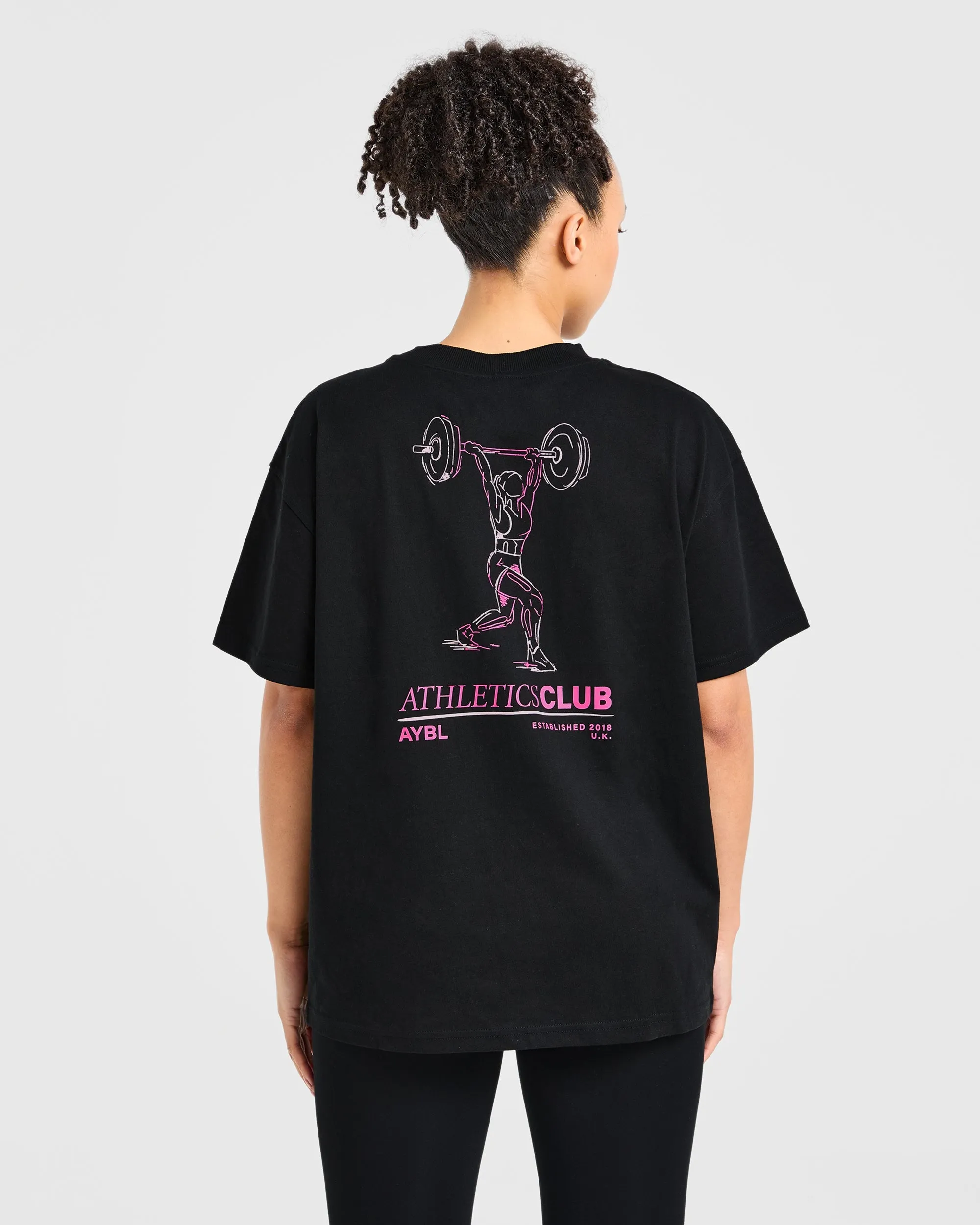 Power Lifting Illustration T Shirt - Black/Pink High Durability Weave Sporty Style